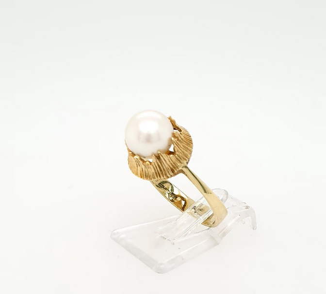 Akoya Perle Ring Gelbgold 585/14kt Gr. 55 Retro