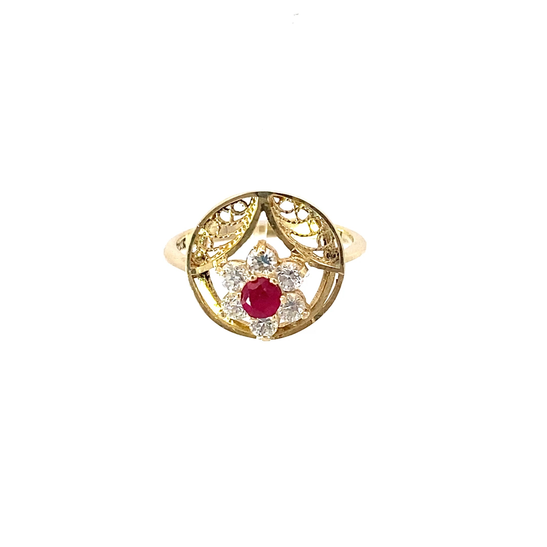 Ring Gelbgold 585/14 Karat mit rotem Farbstein