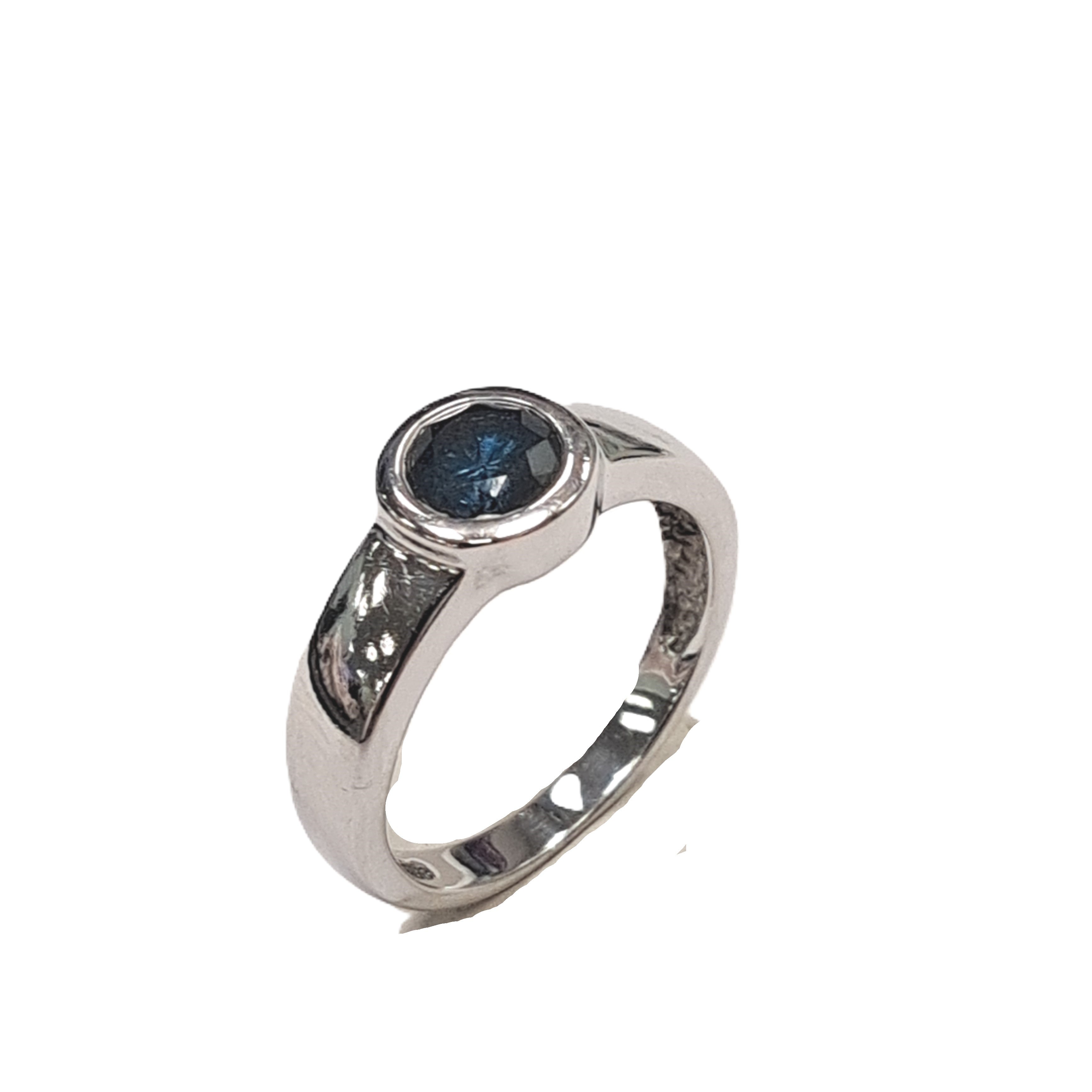 Ring Weißgold 585 Gr.50 1 Brillant Blau ca.0,5ct Farbbehandelter Stein / Diamant