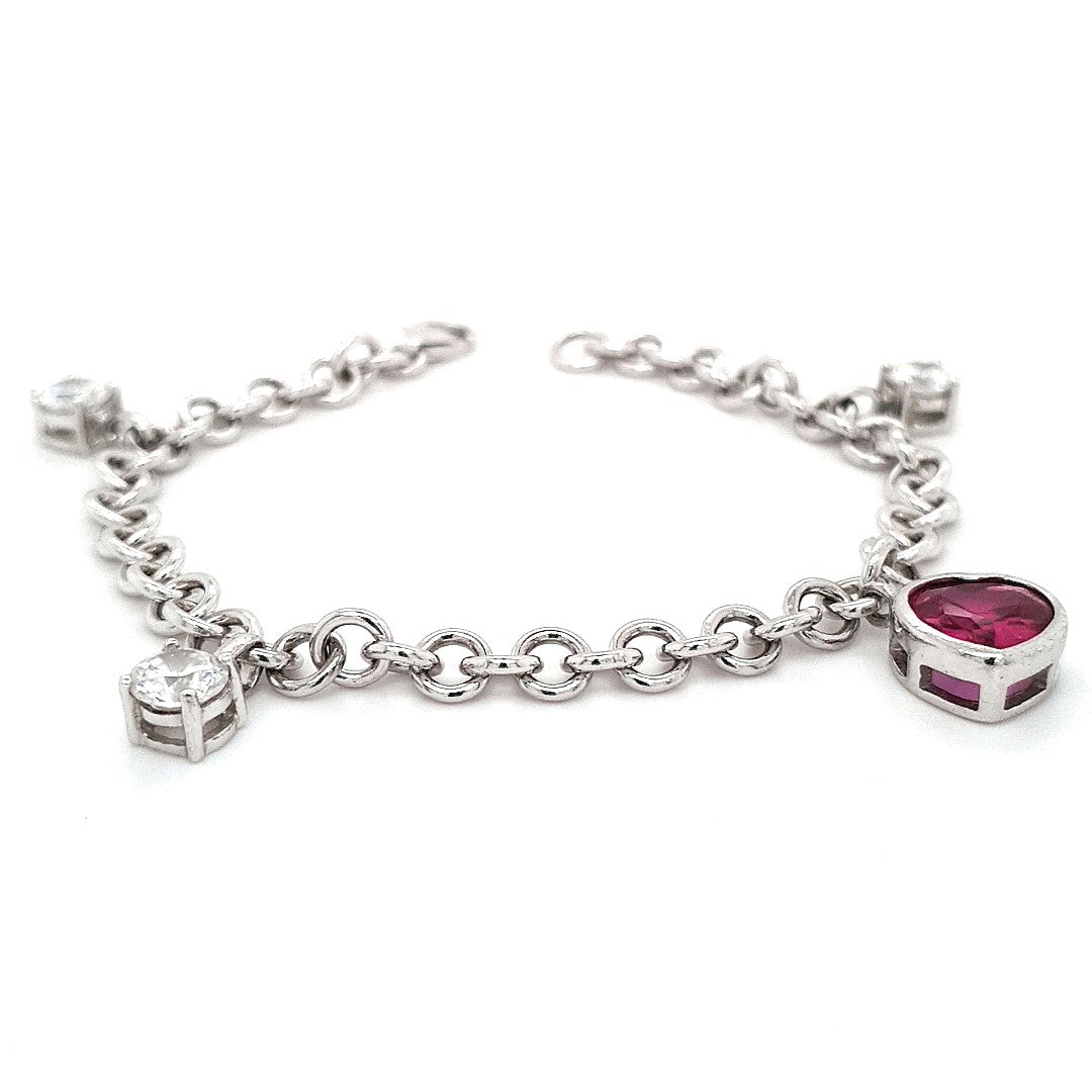 Armband Silber Damen Zirkonia Schmuckstein Herz Pink