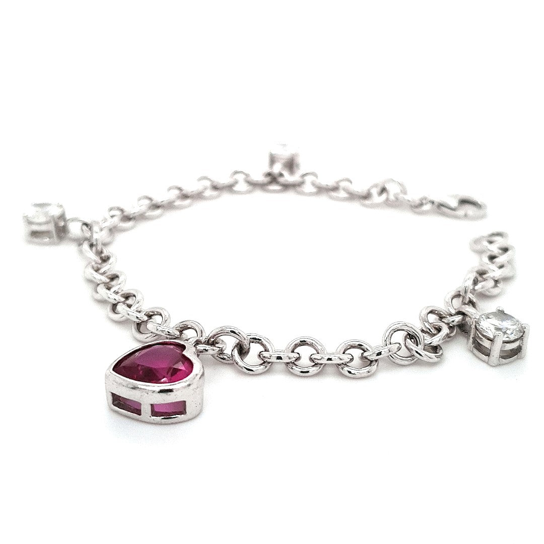 Armband Silber Damen Zirkonia Schmuckstein Herz Pink