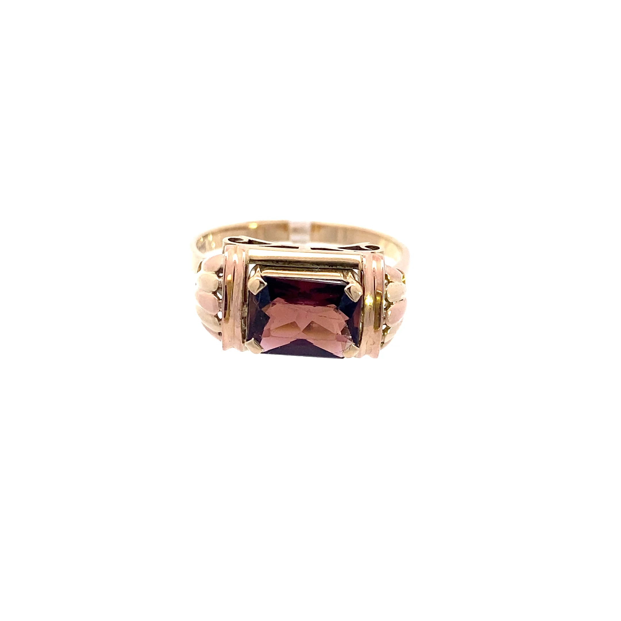 Ring Gelbgold 585 14 Karat mit Farbstein rot