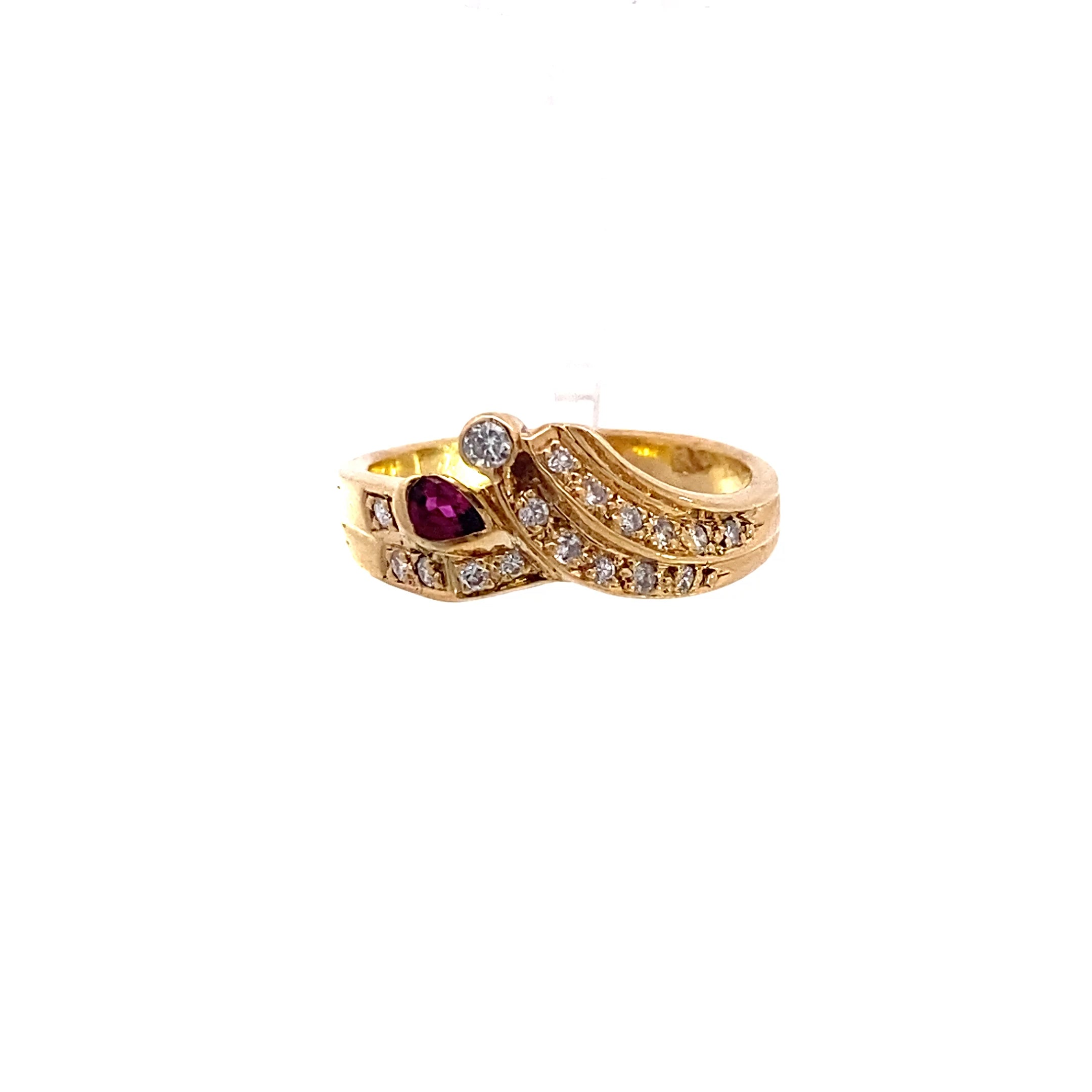 Brillanten Ring Gelbgold 750 18 Karat mit Farbstein rosa und Diamanten