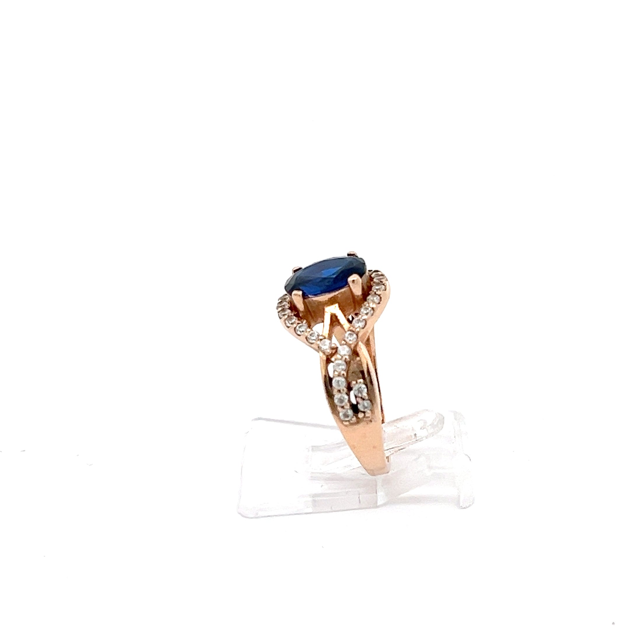Ring Rotgold 585/14kt mit Farbstein blau Gr. 52