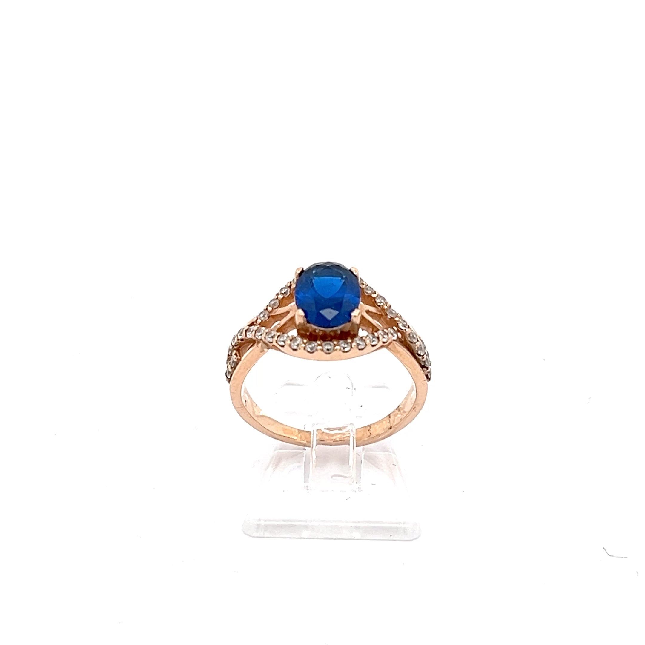 Ring Rotgold 585/14kt mit Farbstein blau Gr. 52