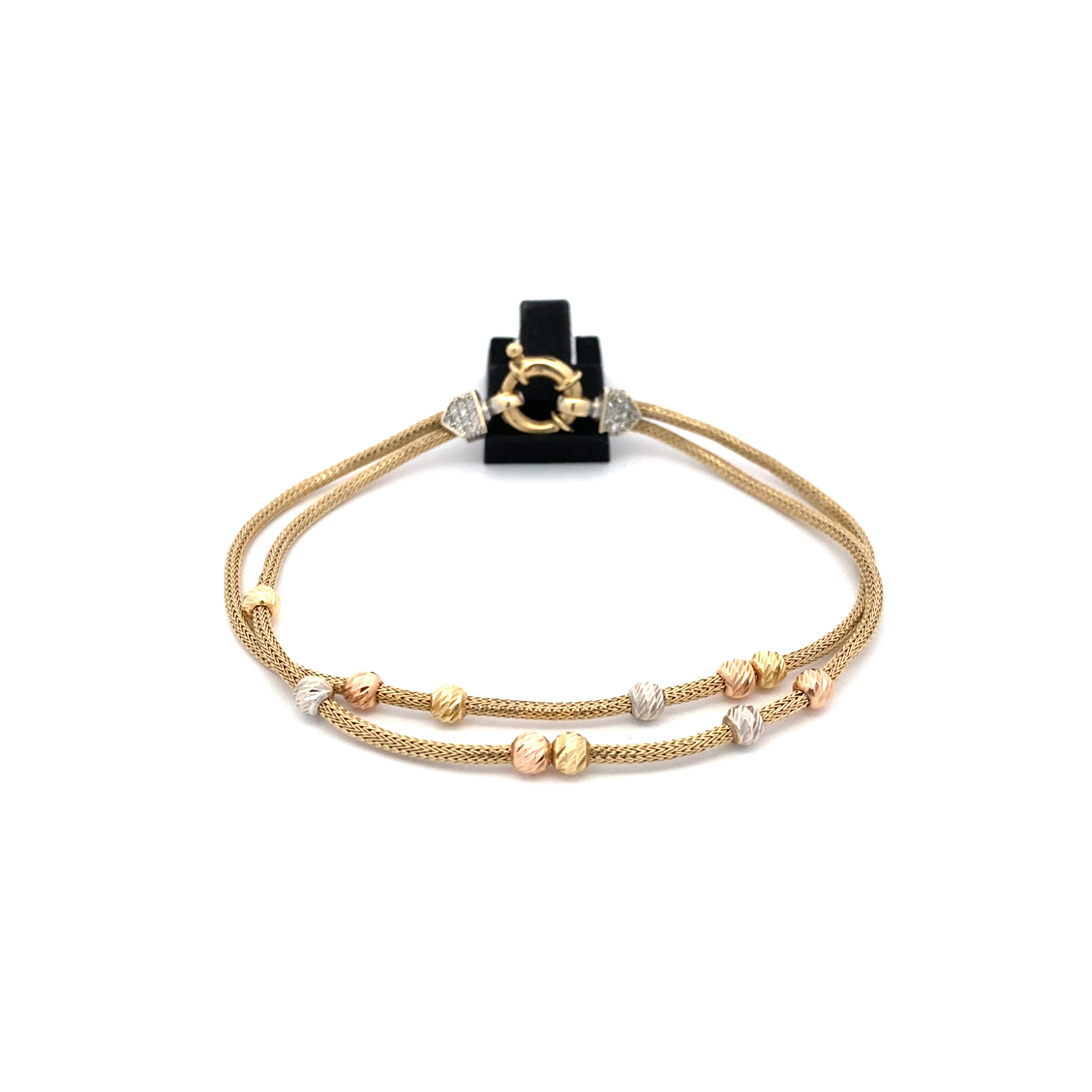 Armband Gelbgold mit Kugeln Tricolor 585 ca.19 cm
