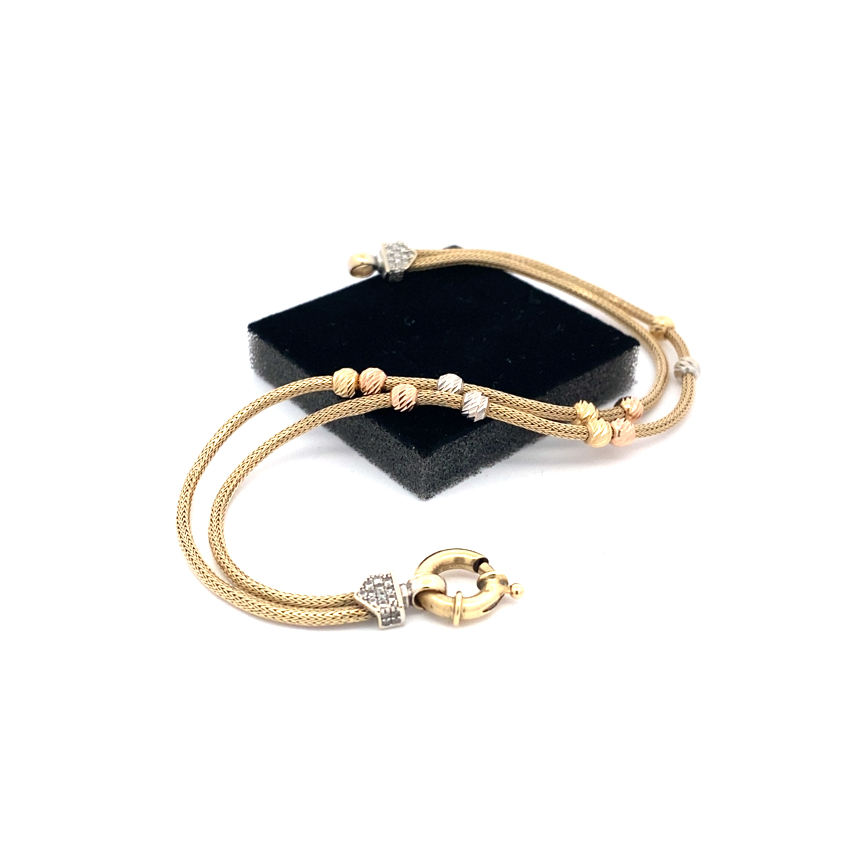 Armband Gelbgold mit Kugeln Tricolor 585 ca.19 cm