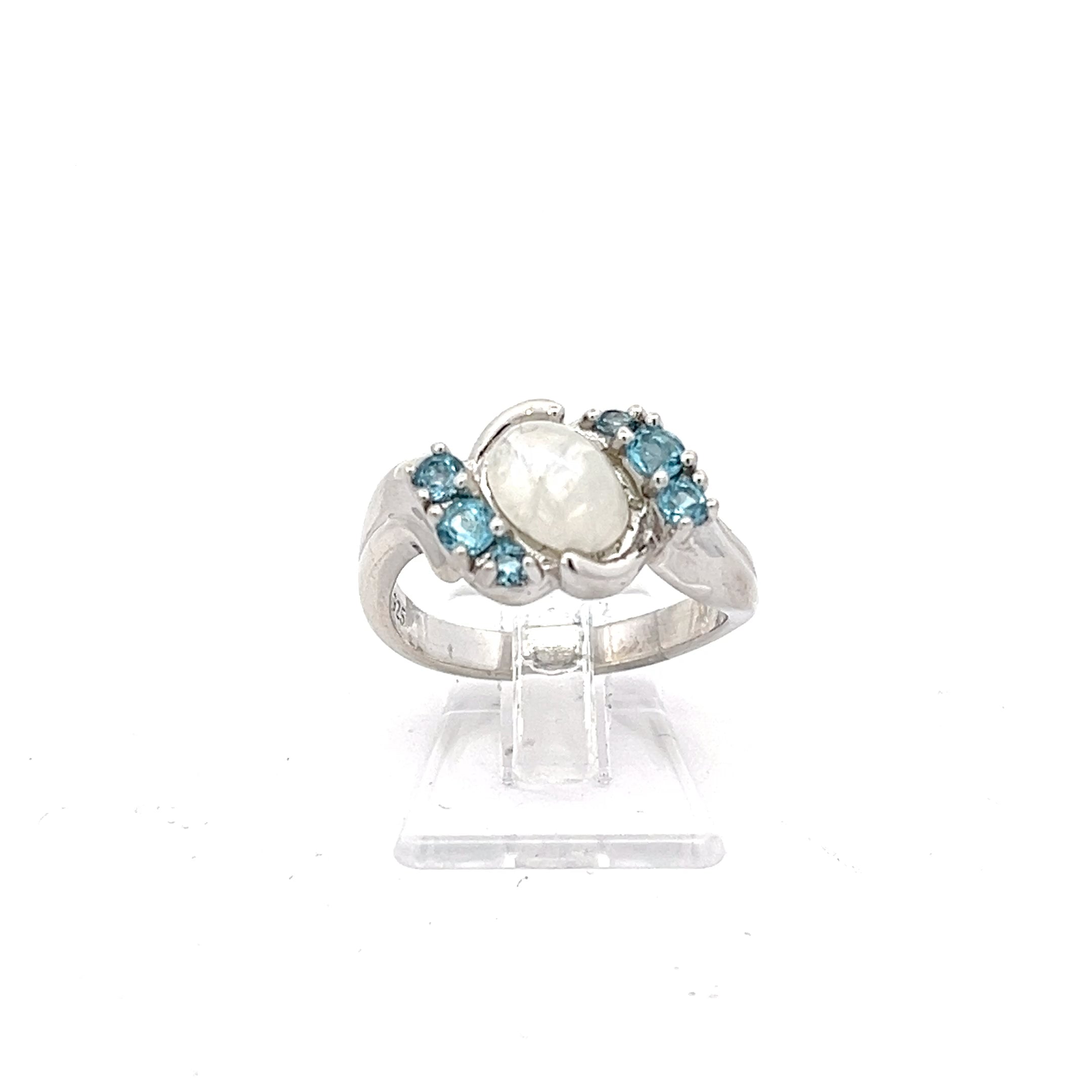 Sterling Silber Ring mit Mondstein und Farbsteine blau