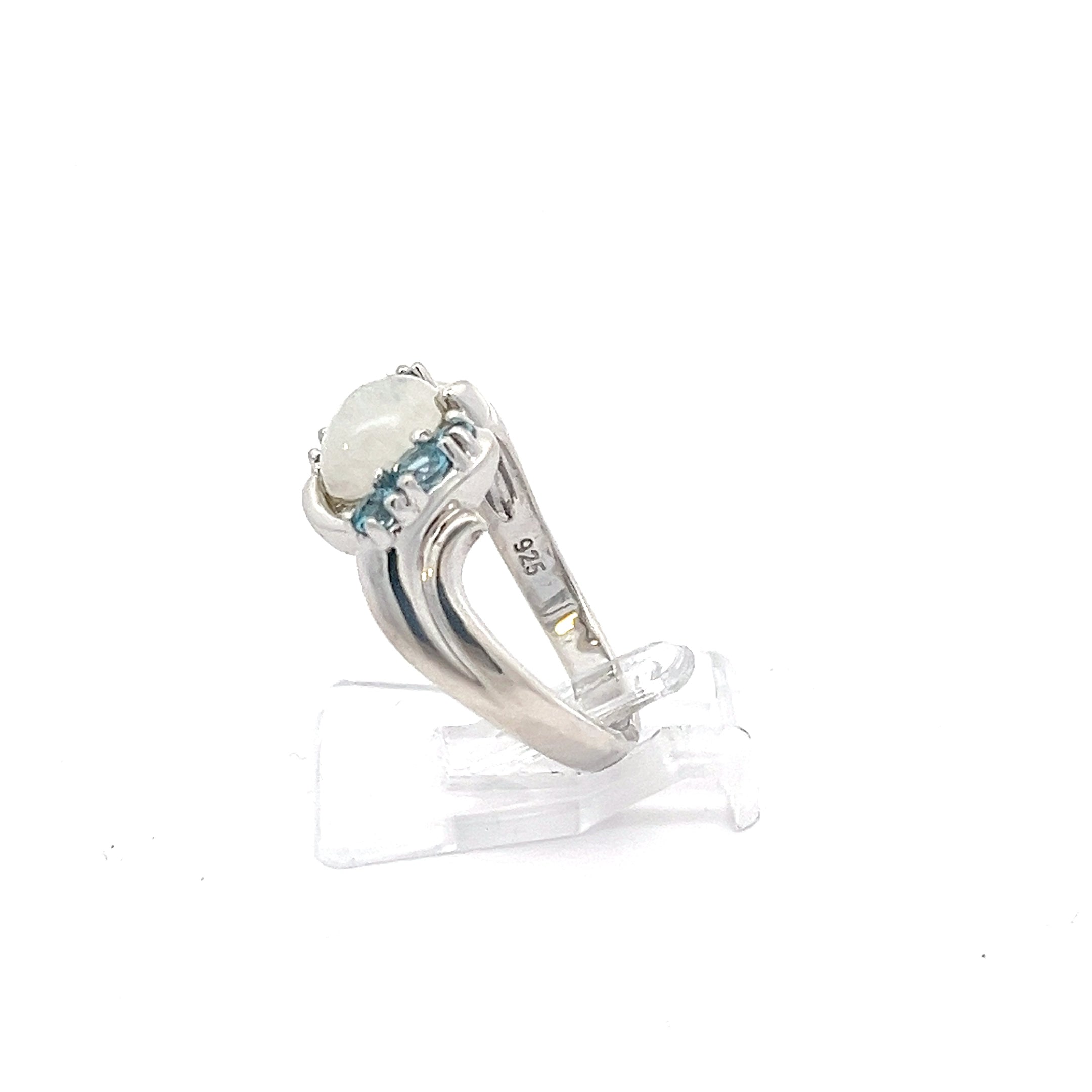 Sterling Silber Ring mit Mondstein und Farbsteine blau