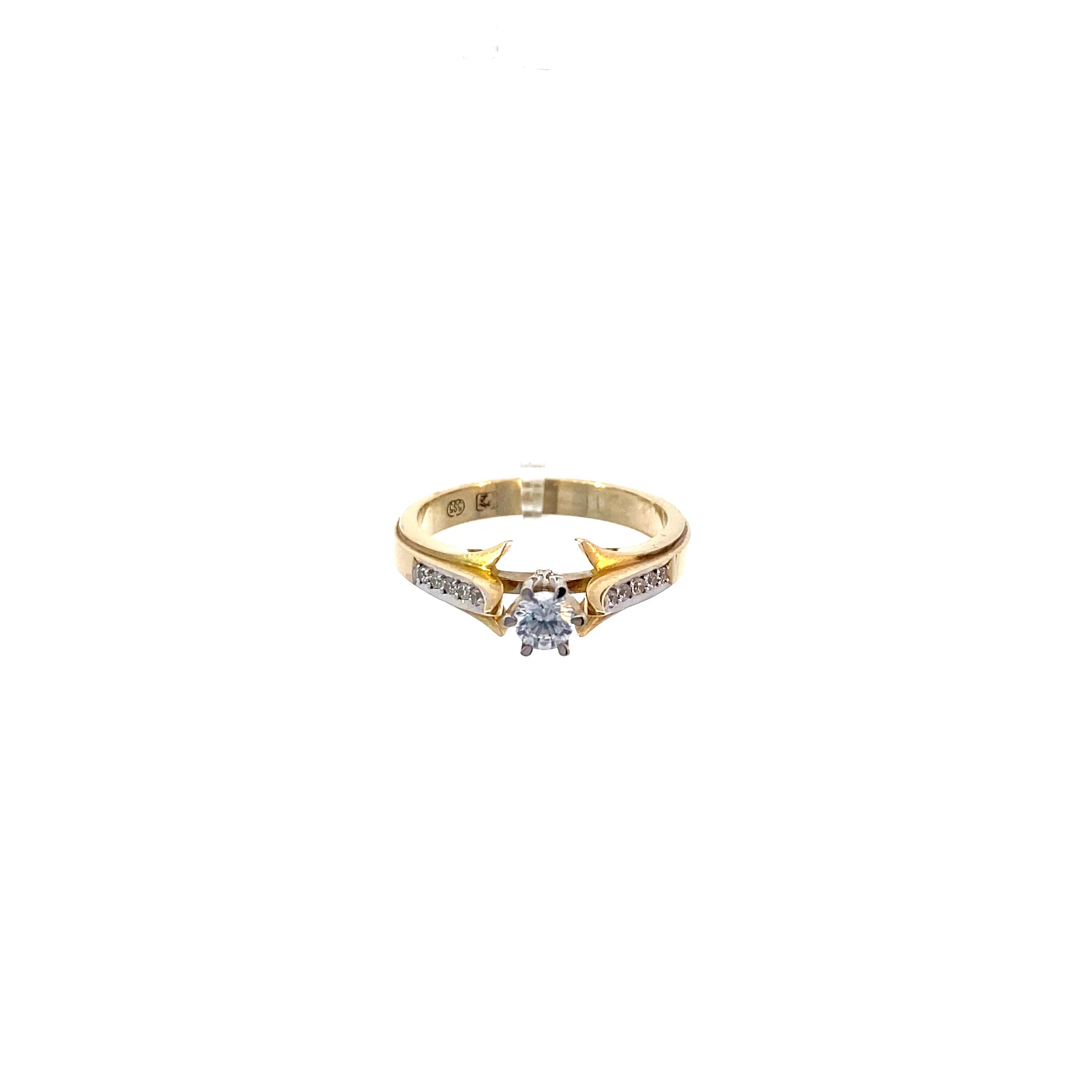 Stilvoller Damenring Gelbgold 585 mit farblosen Steinen