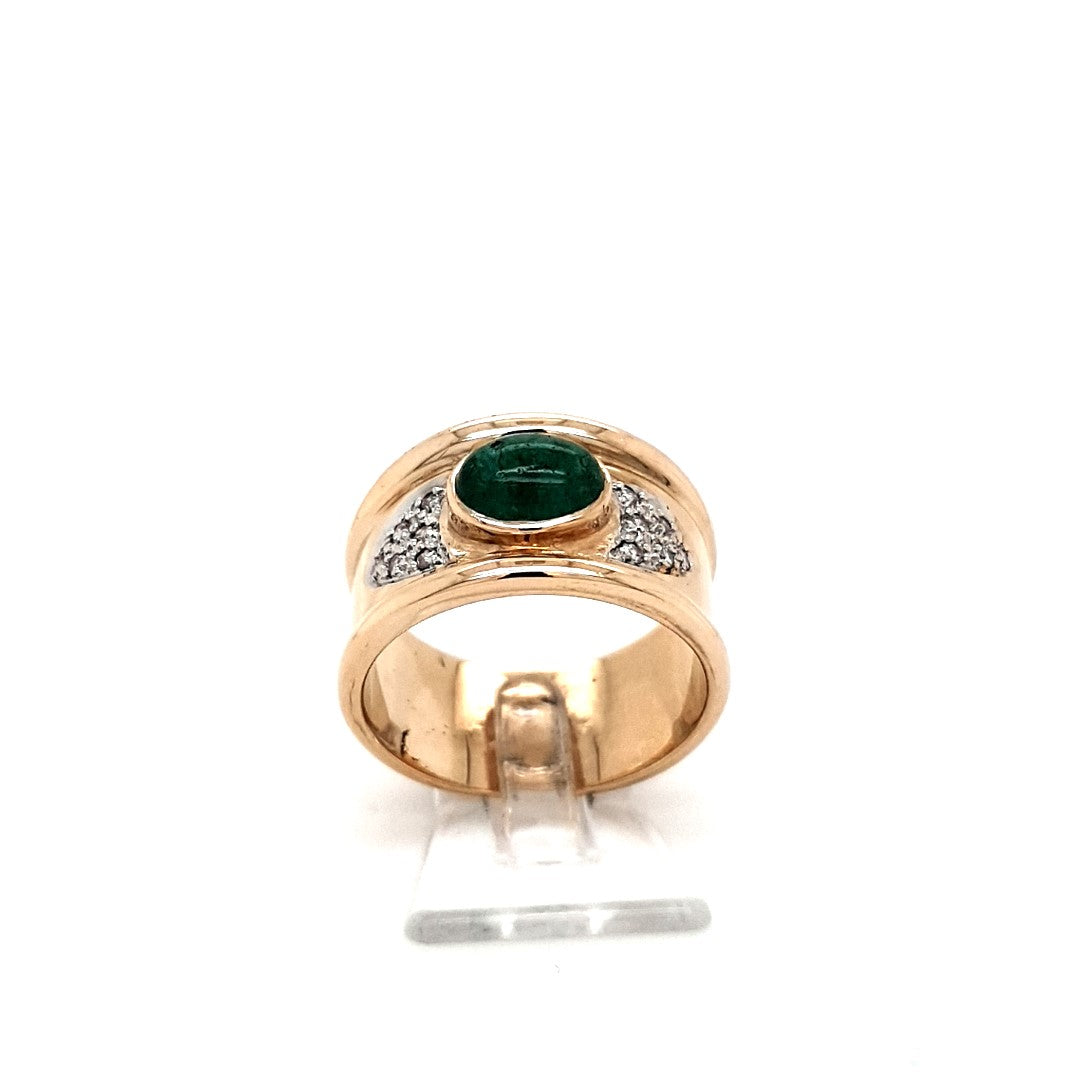Ring Gelb Weiß Gold 585 Brillanten Schmuckstein Grün