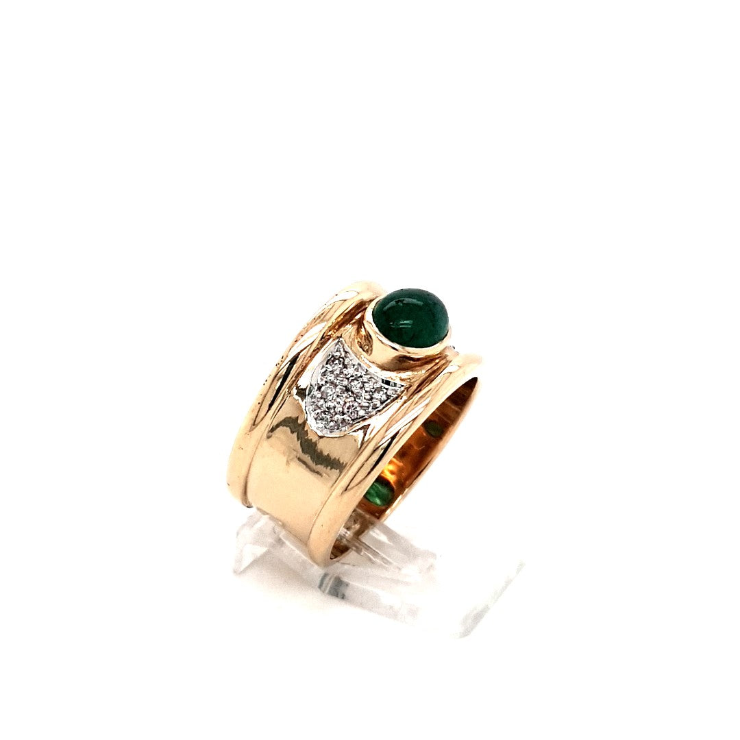 Ring Gelb Weiß Gold 585 Brillanten Schmuckstein Grün