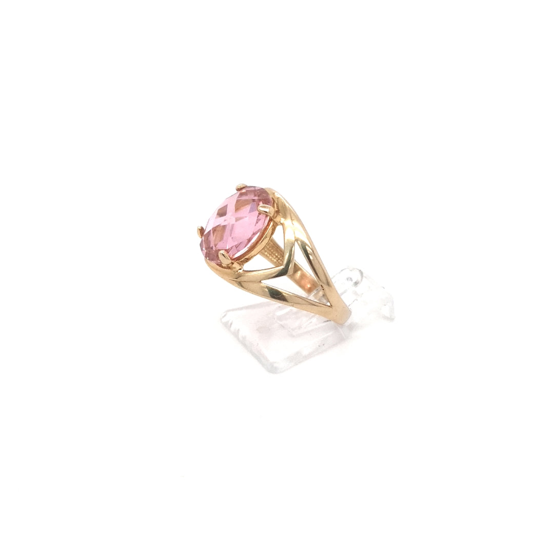 Damen Ring Gelbgold Rosa Schmuckstein 585 14 kt Schmuck Geschenk * 60* 193164