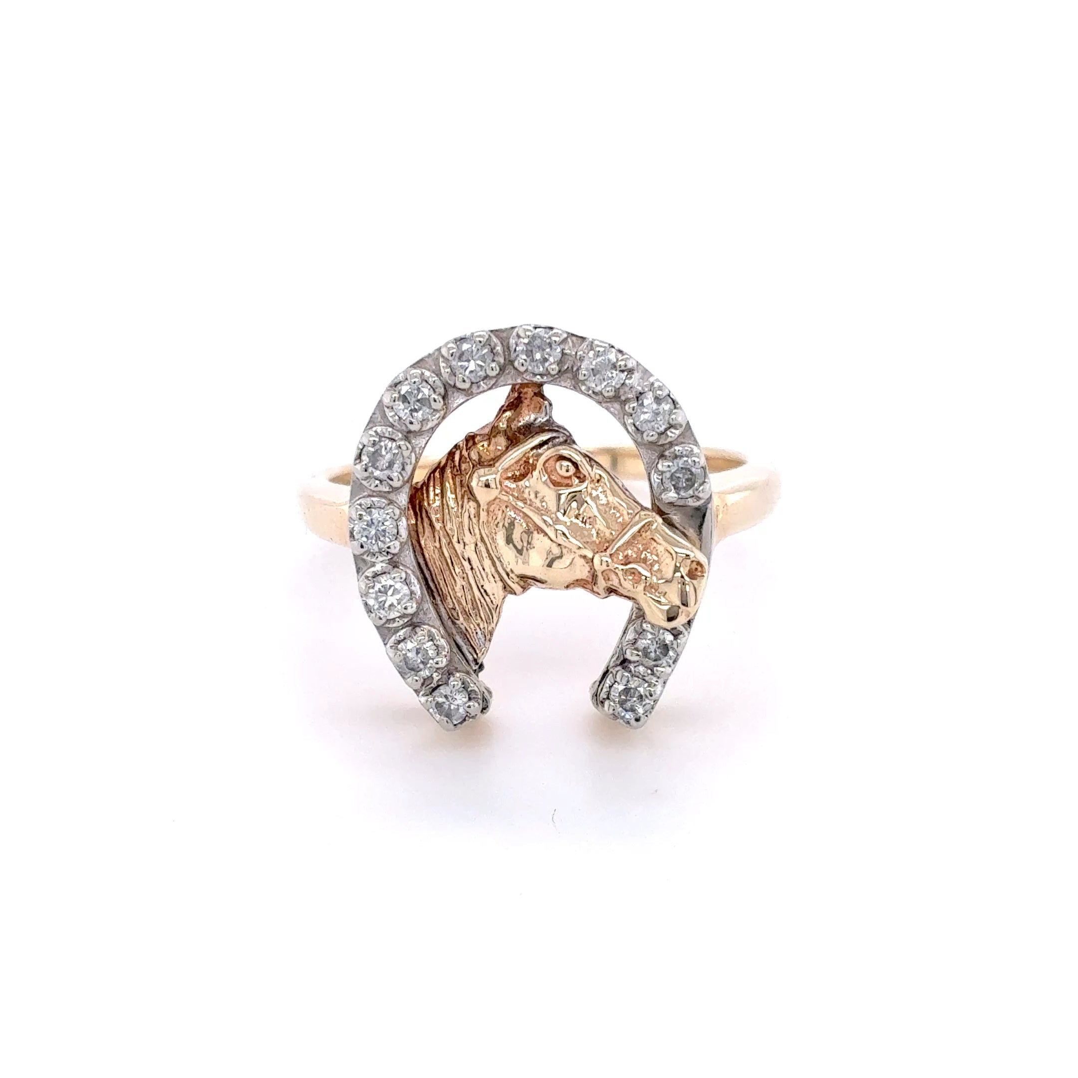 Damenring Pferd Hufeisen 375 Gelbgold 9kt Gold Brillanten Gr. 57