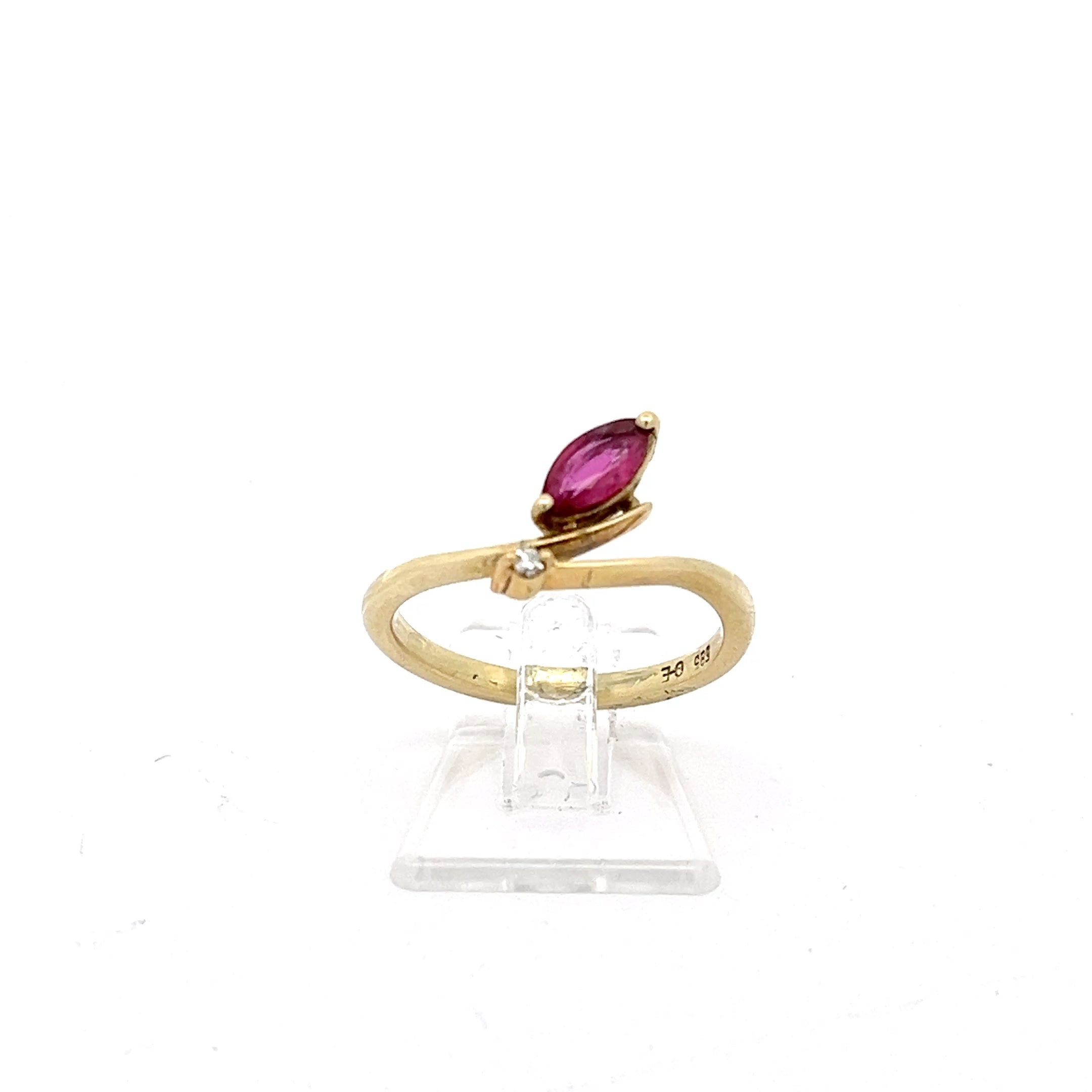 Damenring Gelbgold 585 14 Karat mit Diamant Farbstein Rot