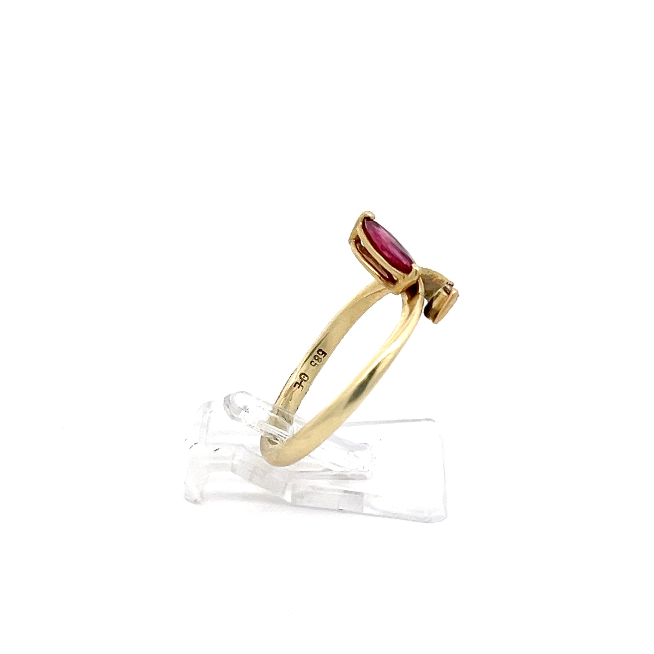 Damenring Gelbgold 585 14 Karat mit Diamant Farbstein Rot