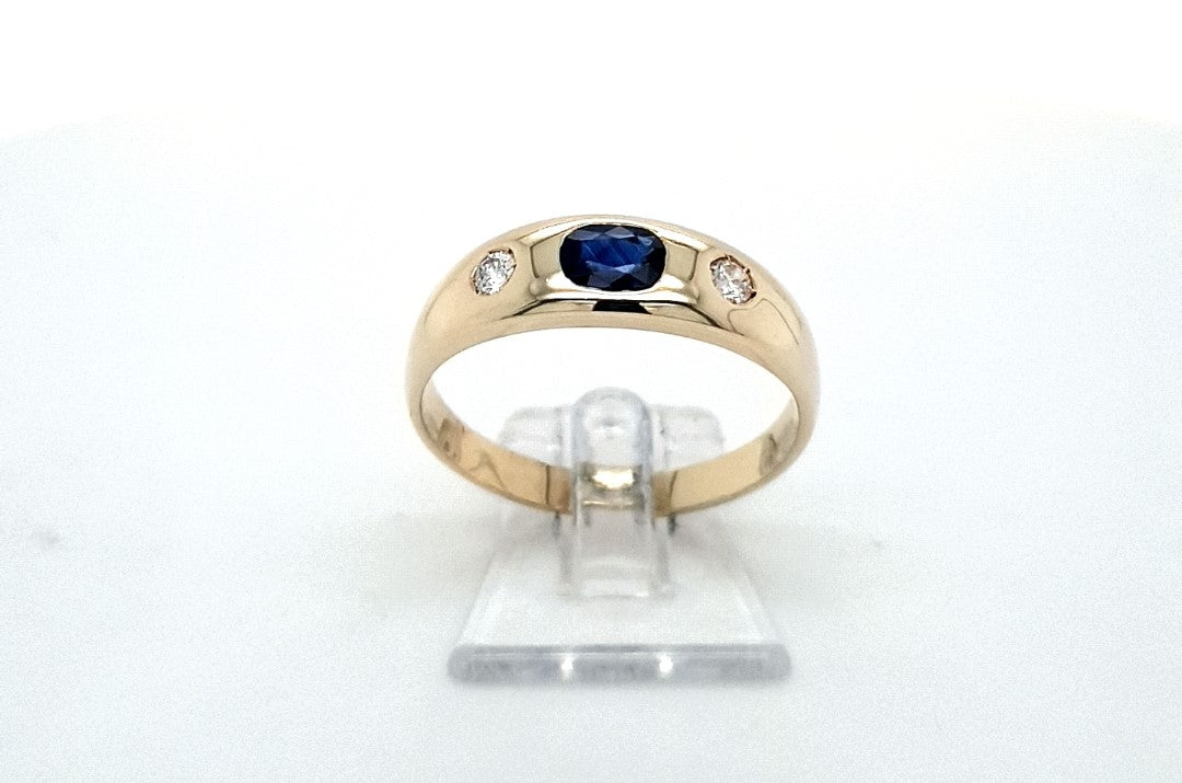 Ring Gelb Gold 585 Brillanten Schmuckstein Blau Unisex