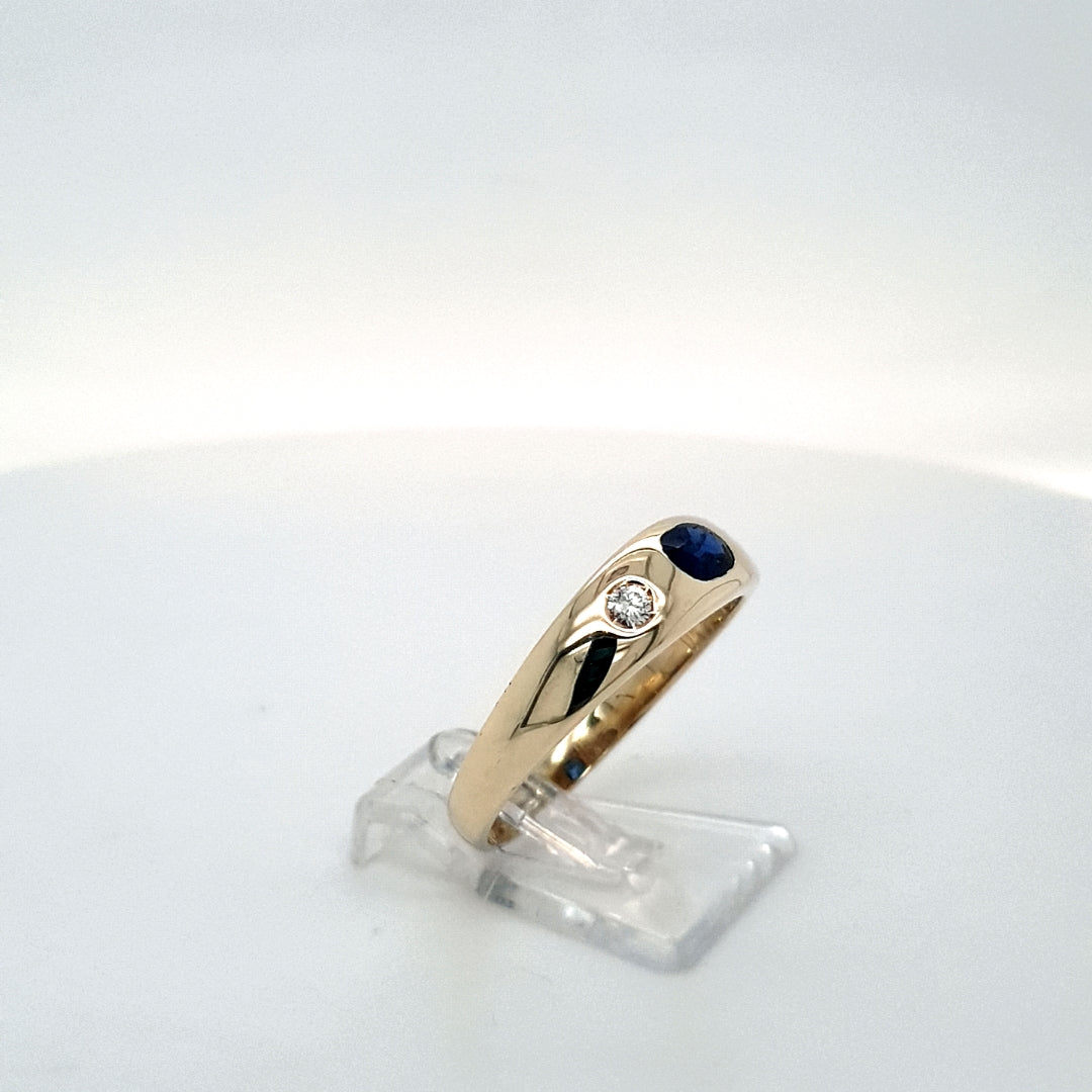 Ring Gelb Gold 585 Brillanten Schmuckstein Blau Unisex