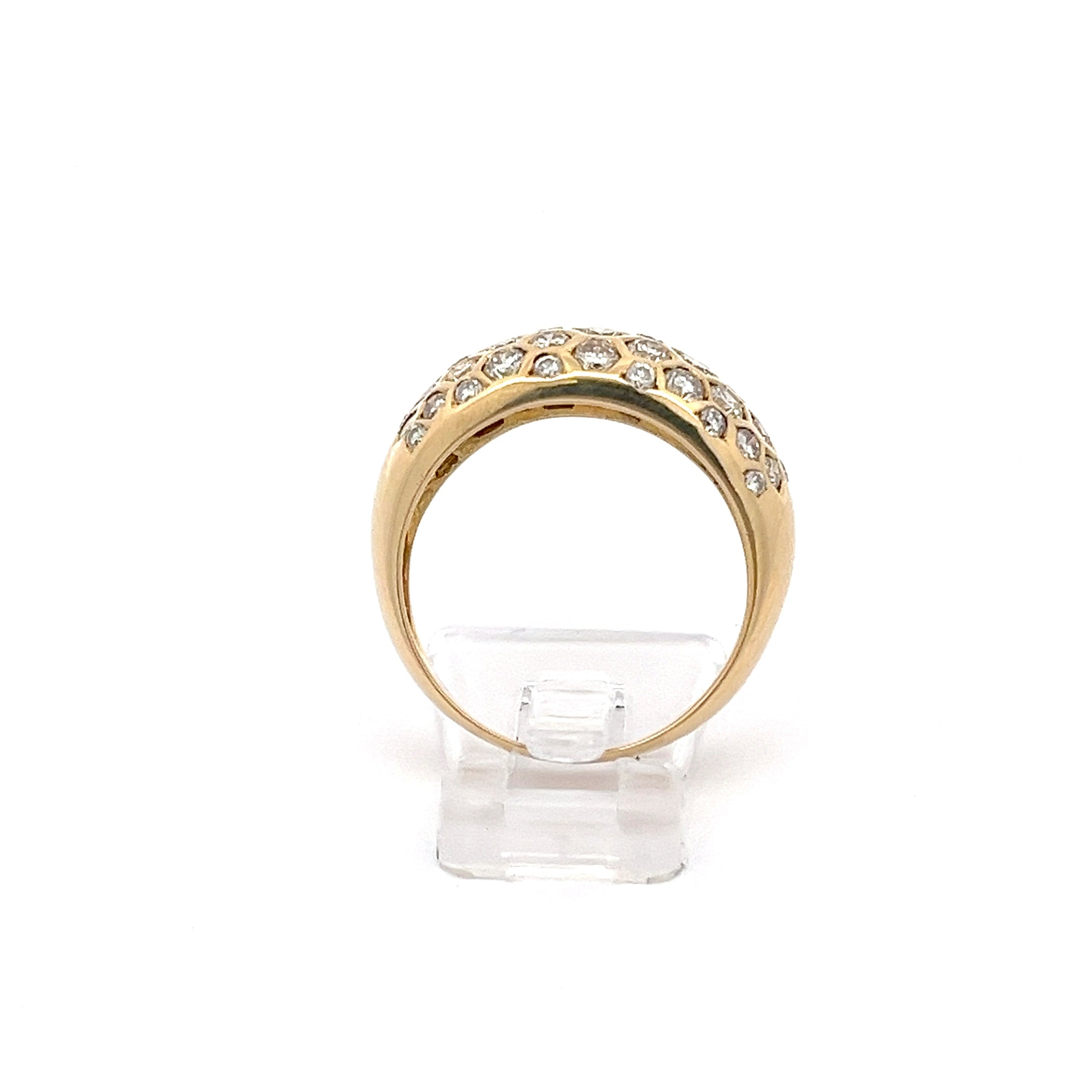 Brillanten Ring mit Bienenwaben-Muster Gelb Gold 750 18 Karat