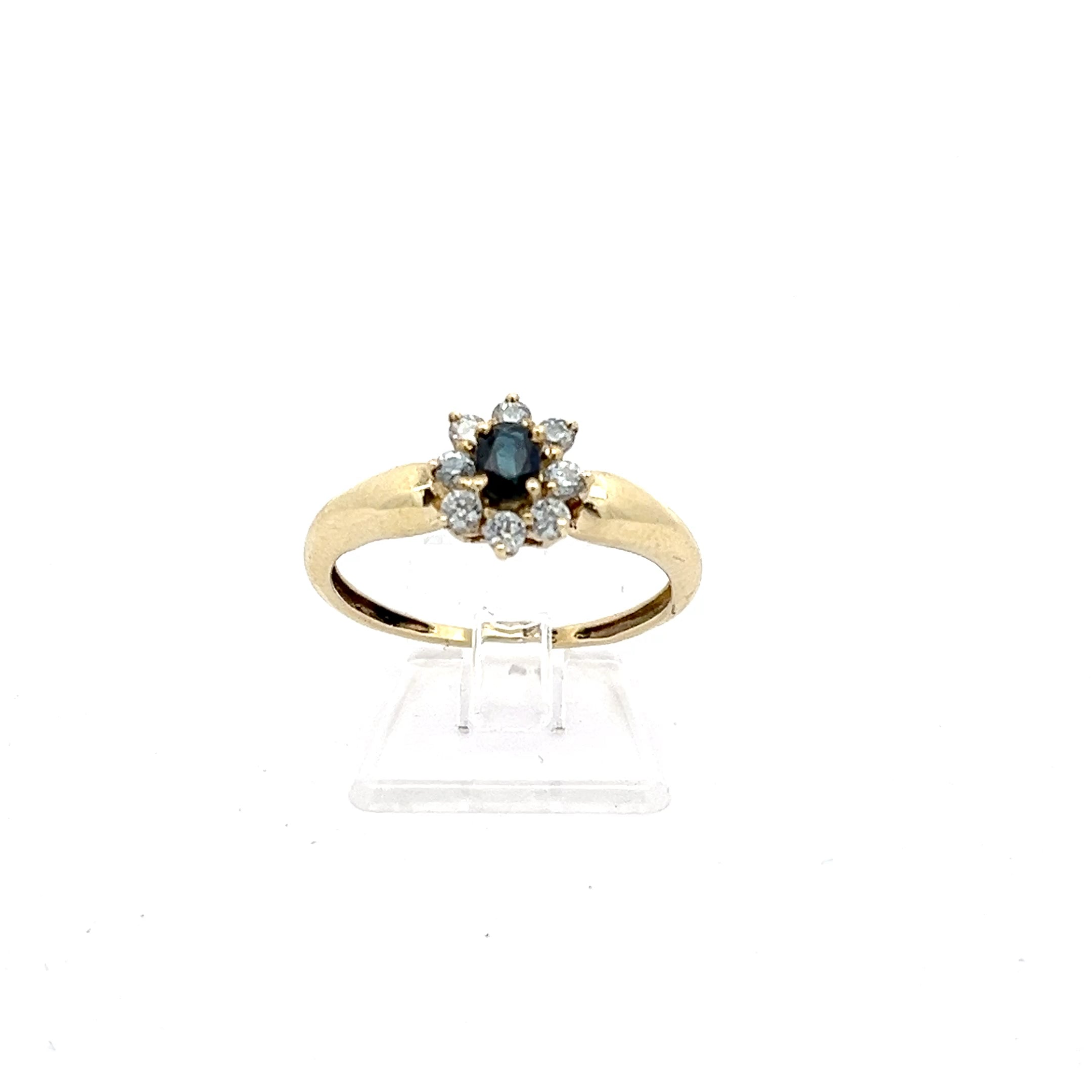 Damenring Gelb Gold 333 8 Karat Zirkonia und Farbstein schwarz Blume