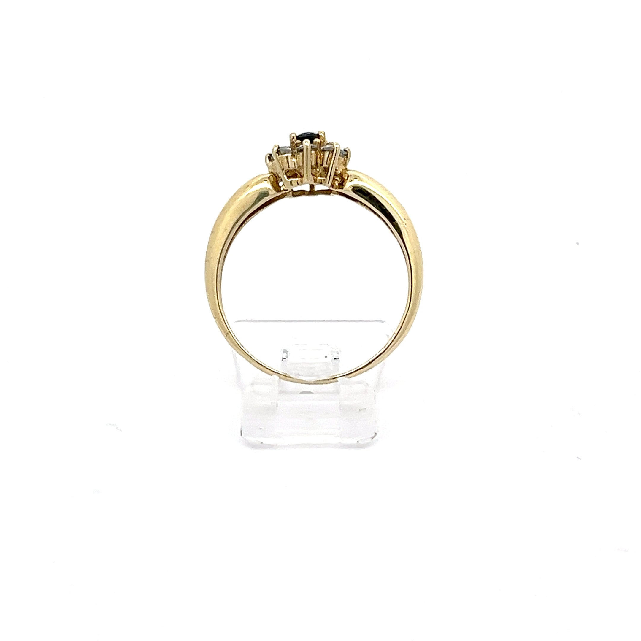 Damenring Gelb Gold 333 8 Karat Zirkonia und Farbstein schwarz Blume