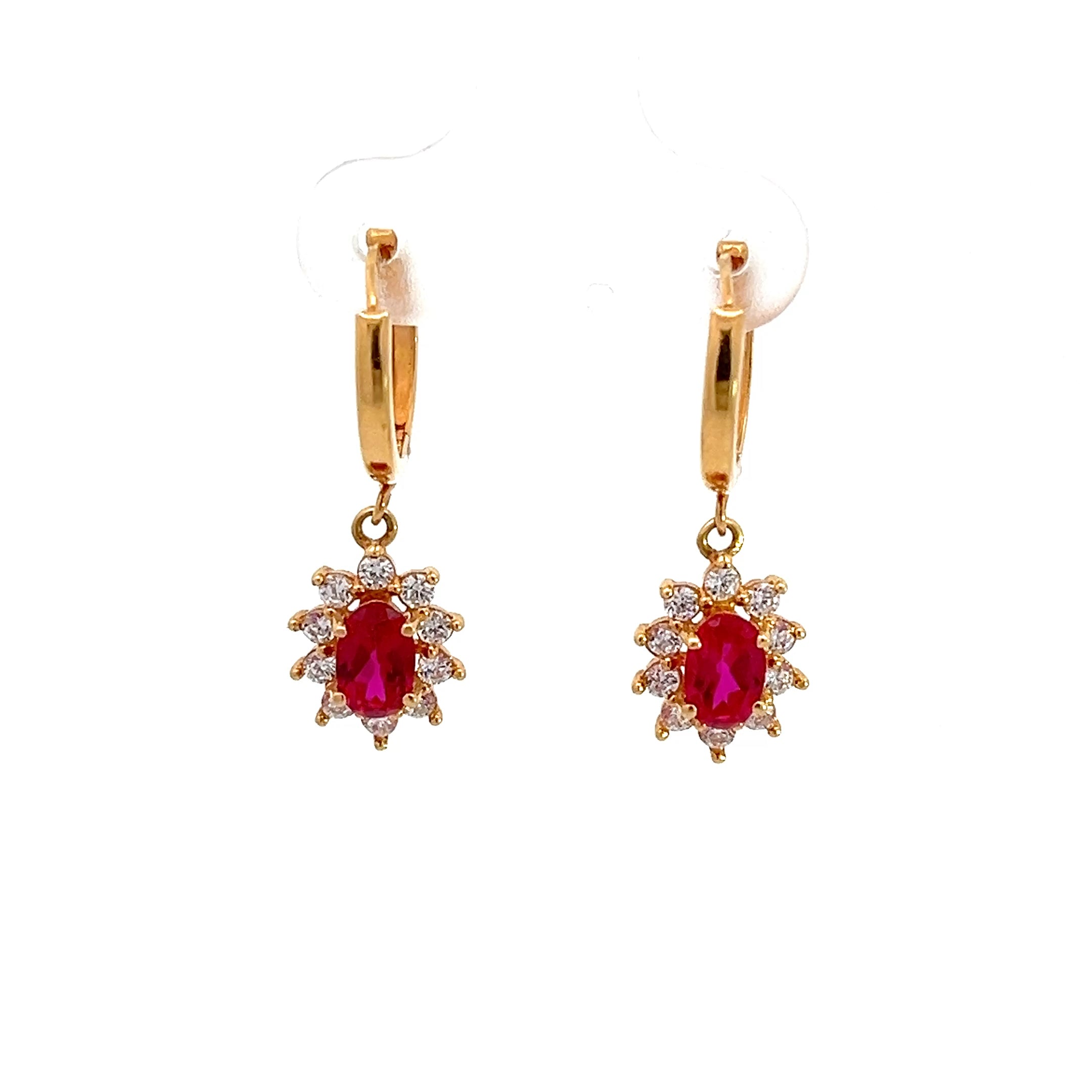 Ohrringe Creolen 666 16 Karat Gelb Gold rosa Zirkonia