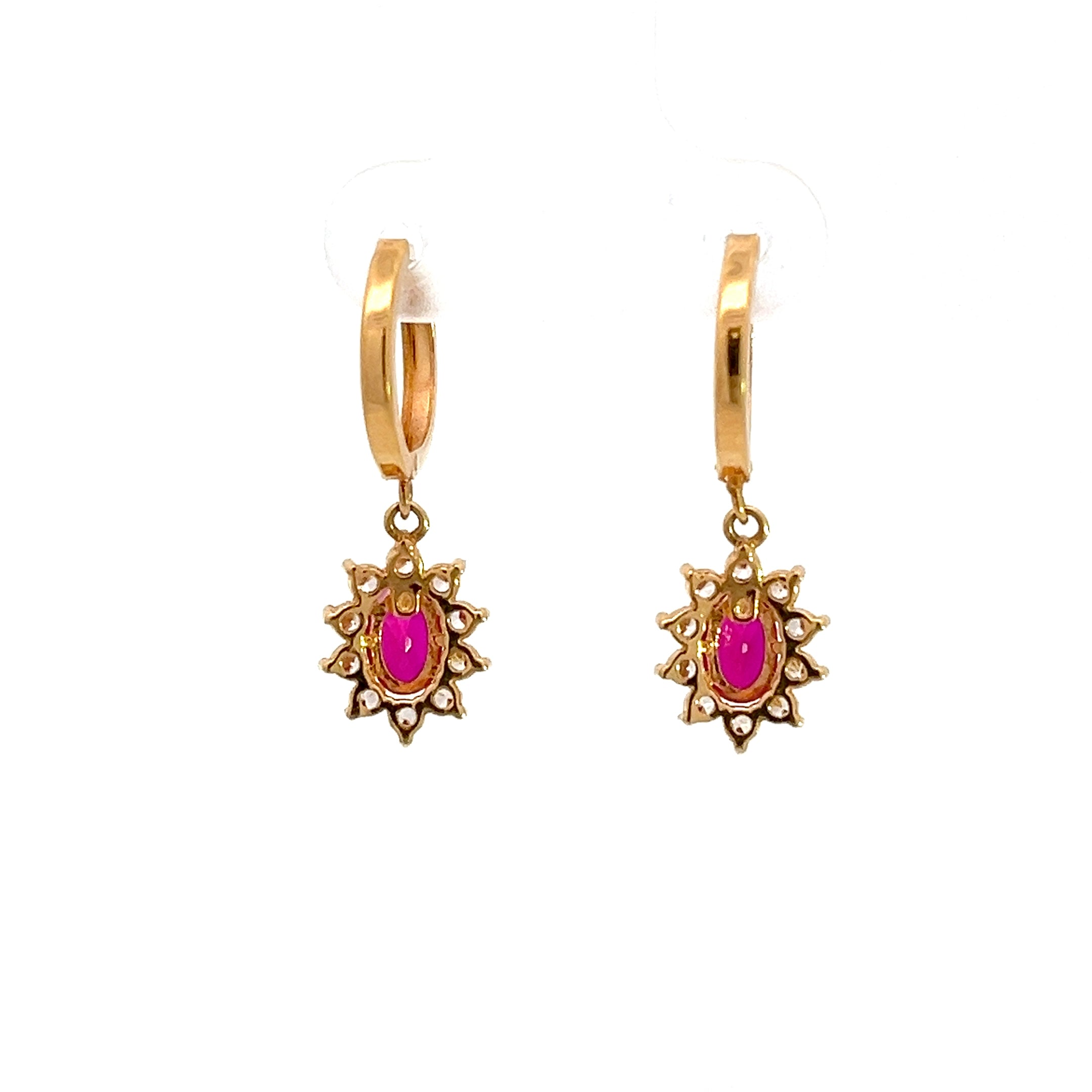 Ohrringe Creolen 666 16 Karat Gelb Gold rosa Zirkonia