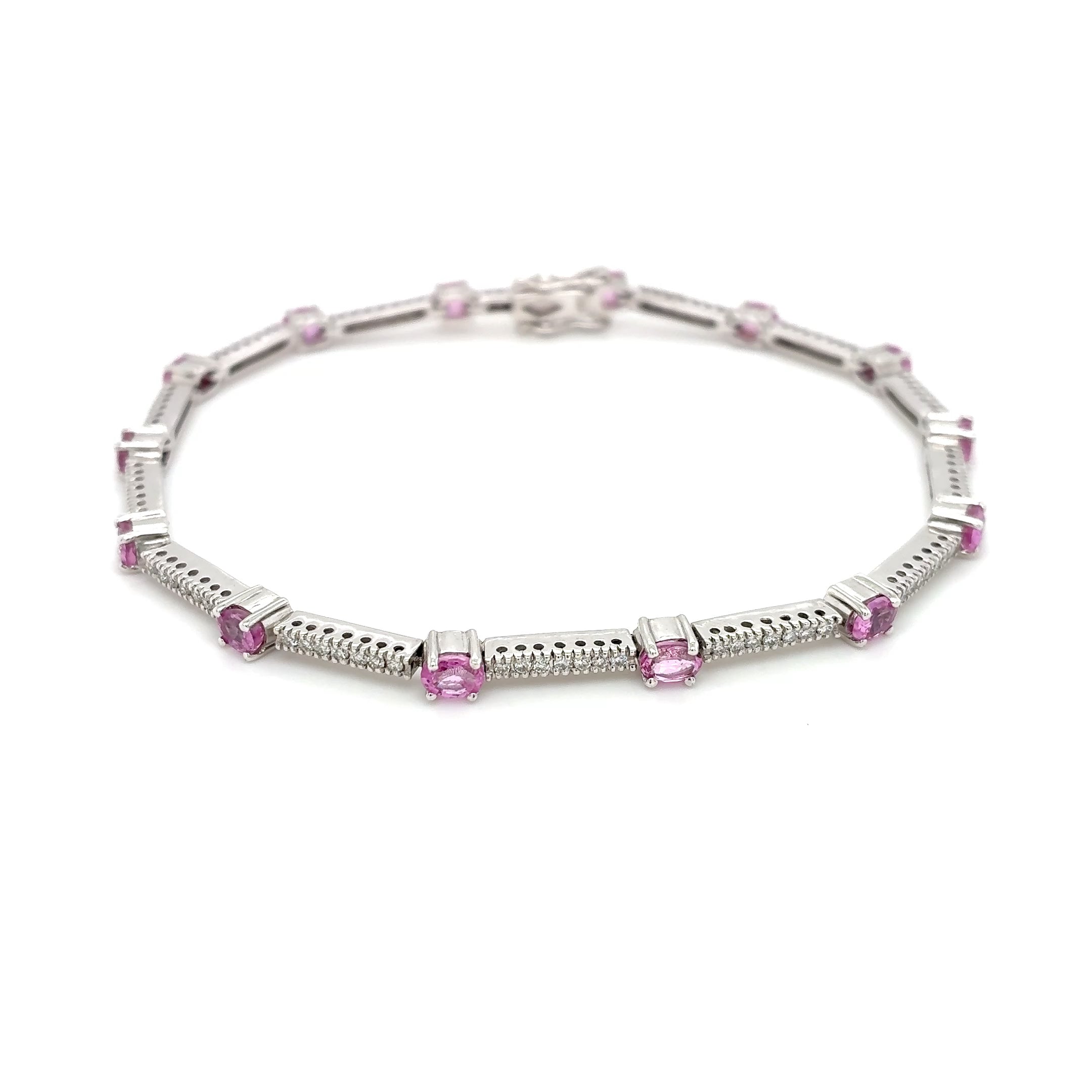 Armband Gold 585 Weißgold 14Kt Brillant Pinker Saphir 19cm