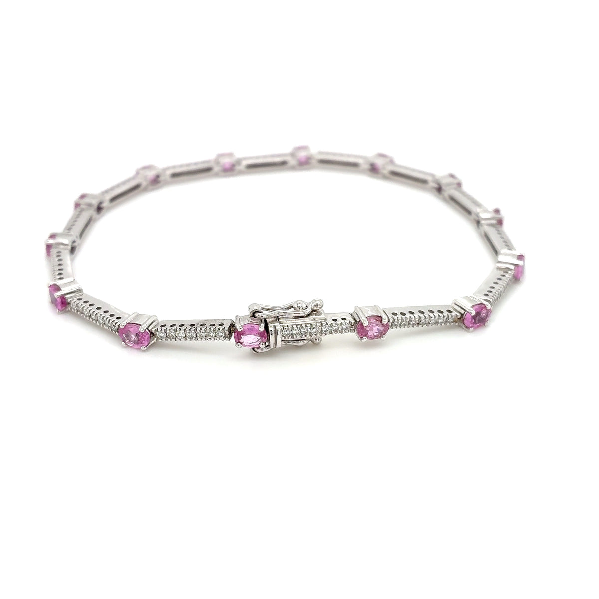 Armband Gold 585 Weißgold 14Kt Brillant Pinker Saphir 19cm