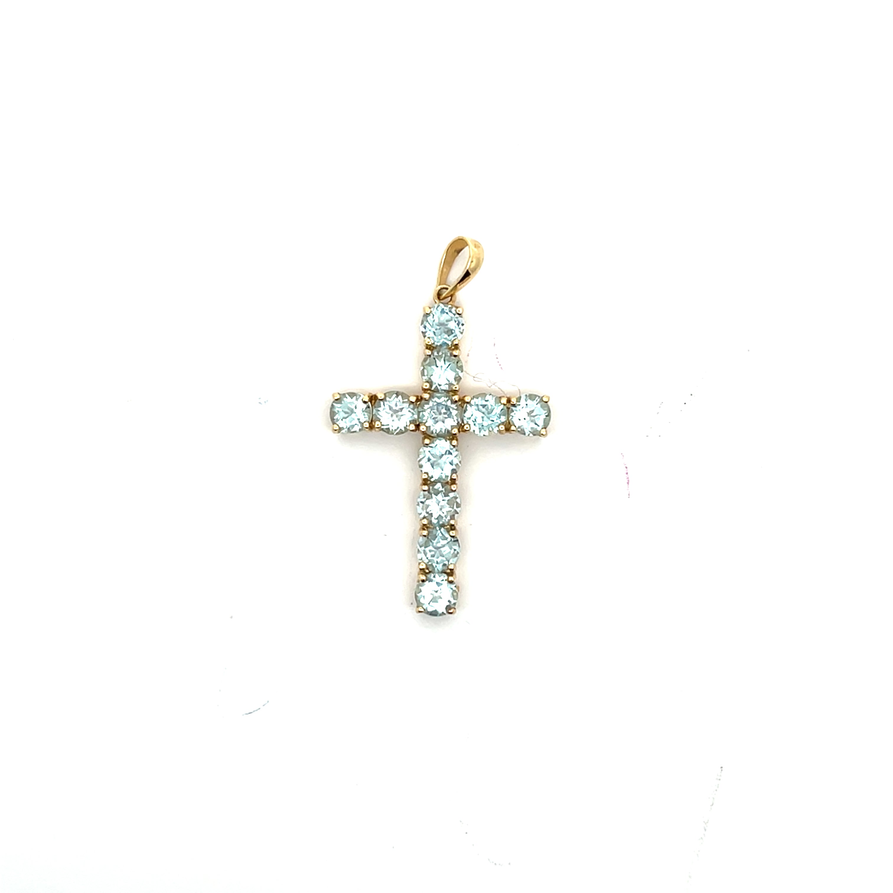 Kreuz Kettenanhänger Gelb Gold hellblaue Steine 585 14kt