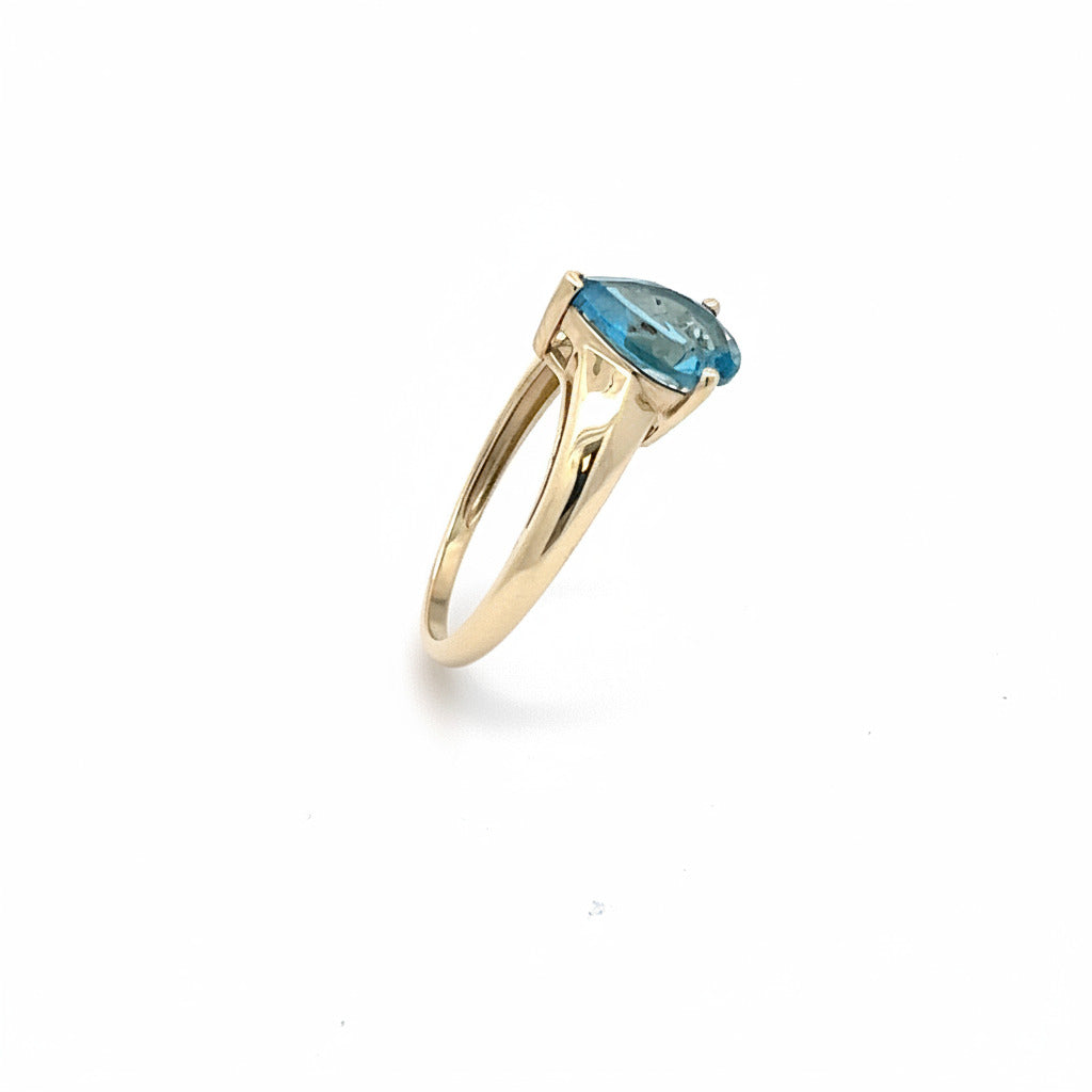Damenring Gelb Gold 375 9 Karat mit blauem Stein *56