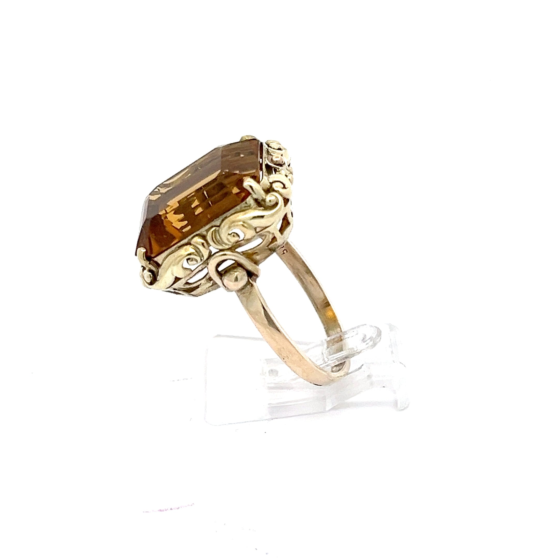 Viktorianischer Ring Gold 585 14 Karat mit orangenem Stein *60