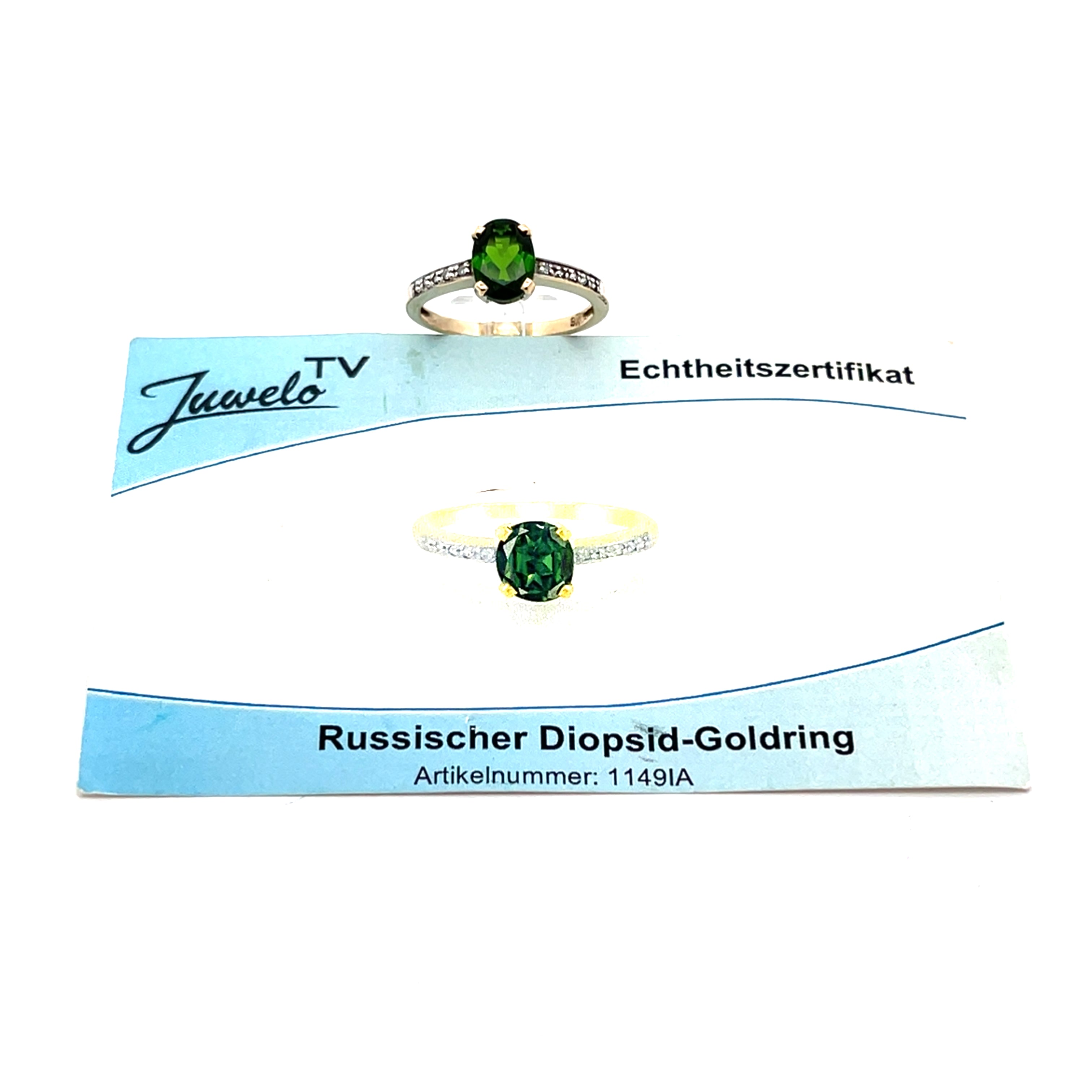 Russischer Diopsid Goldring 375 mit Diamanten *54 mit Echtheitszertifikat