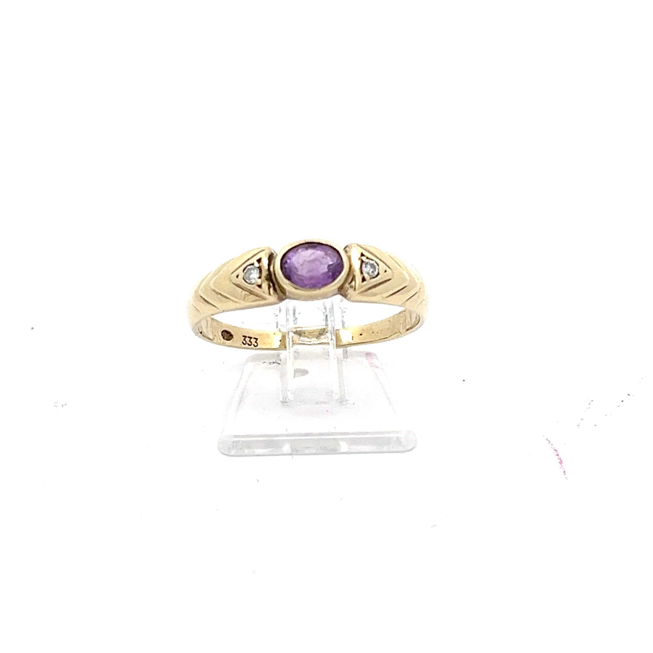 Damenring Gelb Gold 333 8 Karat mit lila Farbstein *58