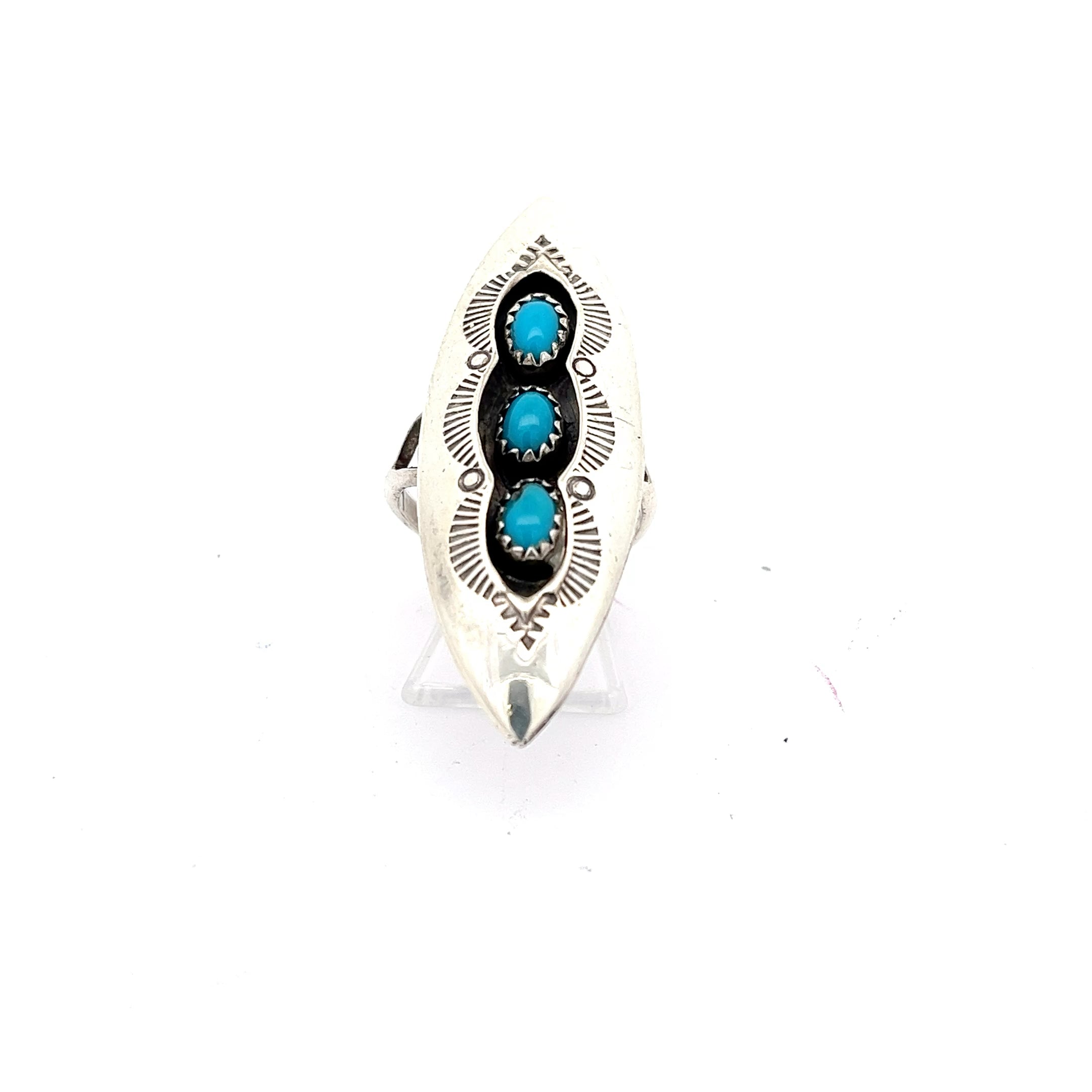 Navajo Sterling Silber 925 Ring mit türkisen Steinen Gr.56