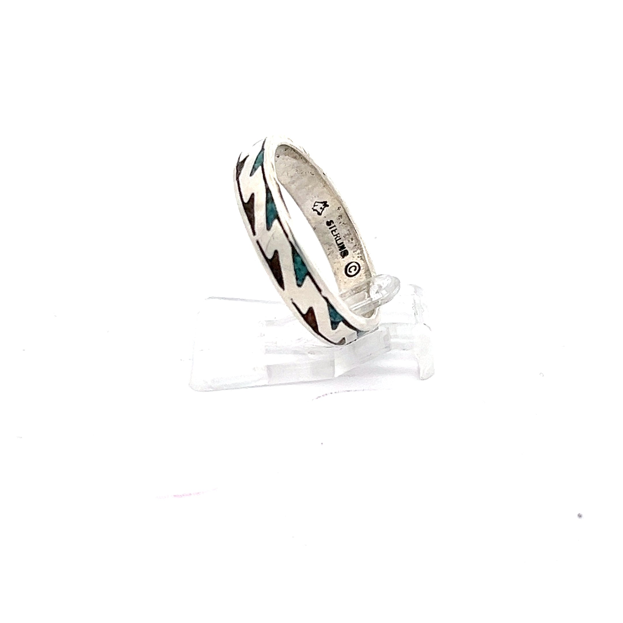 Sterling Silber Ring mit Farbelementen in Türkis und in Braun *55