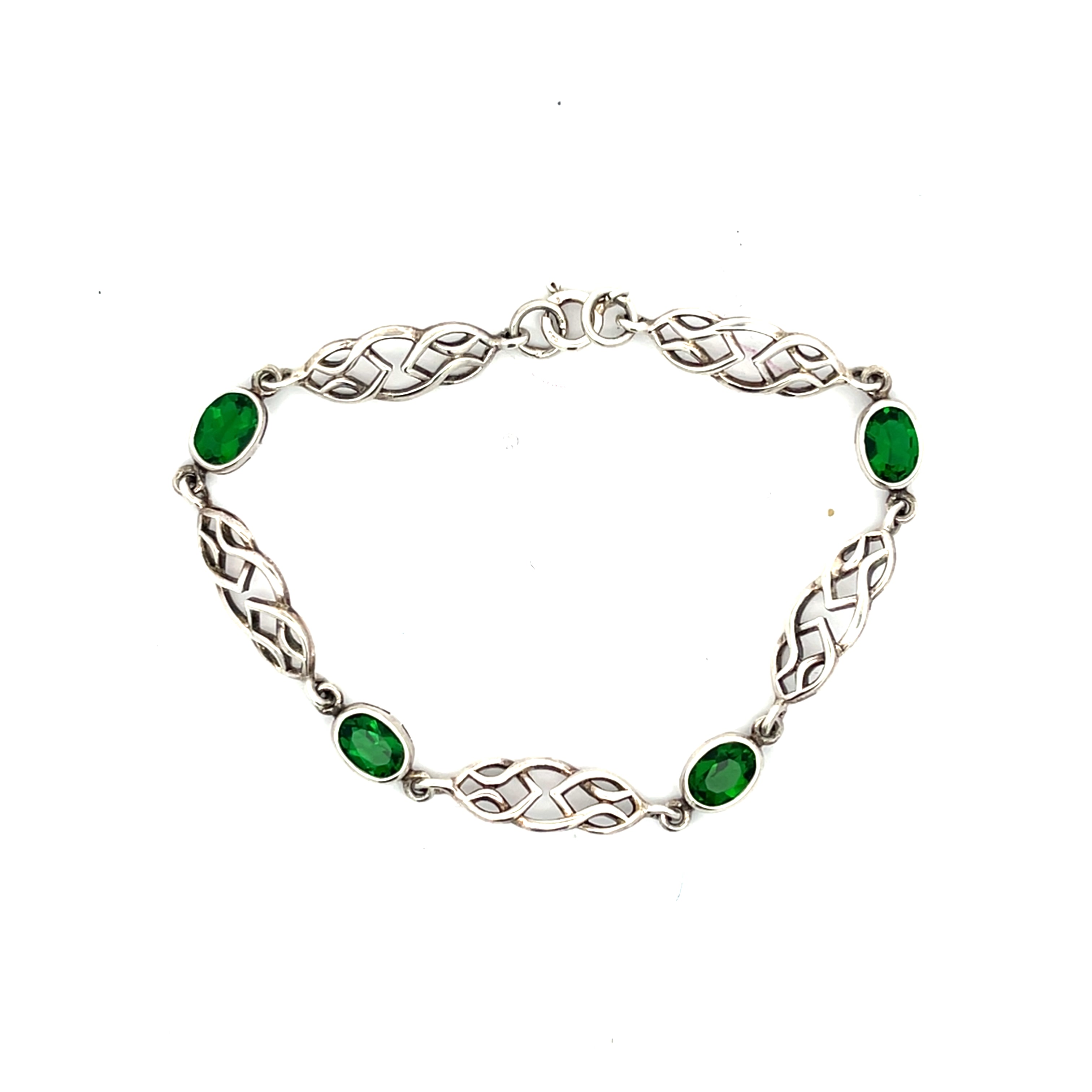 Keltisches Sterling Silber Armband mit grünen Steinen