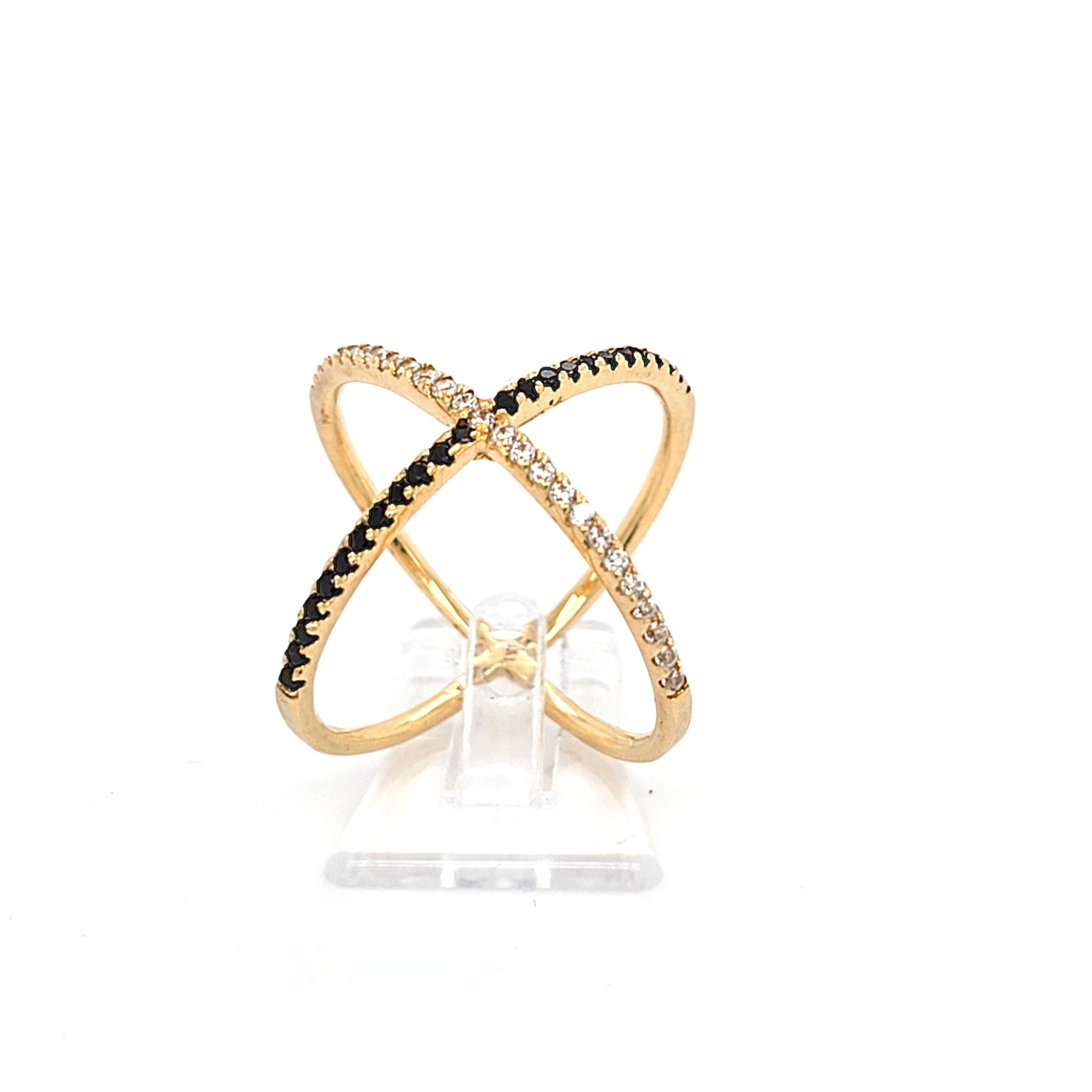 Ring Crossover Gold 750 18 kt Damen Zirkonia Schwarze Schmucksteine