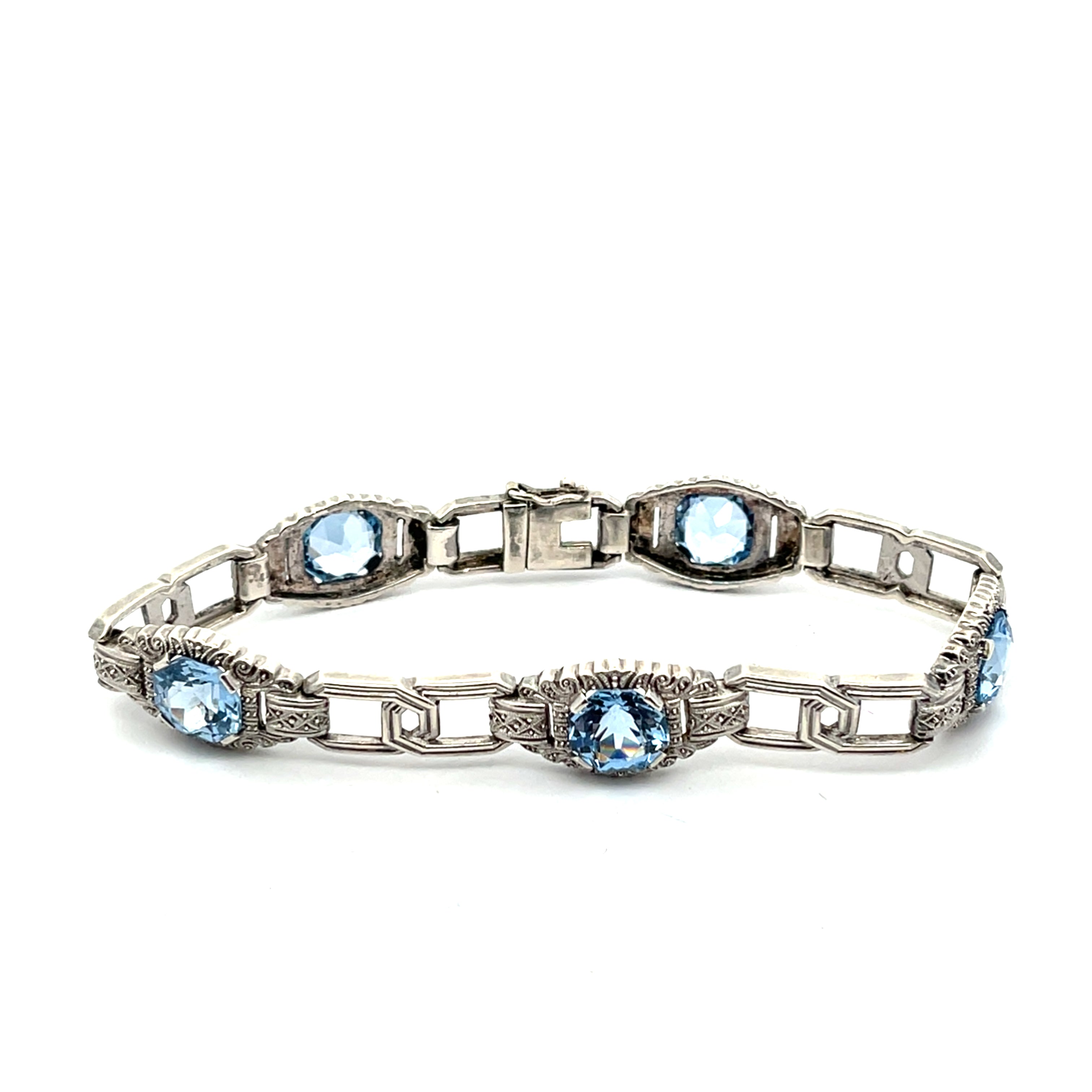 Vintage Art Deco Sterling Silber 925 Armband mit blauen Steinen