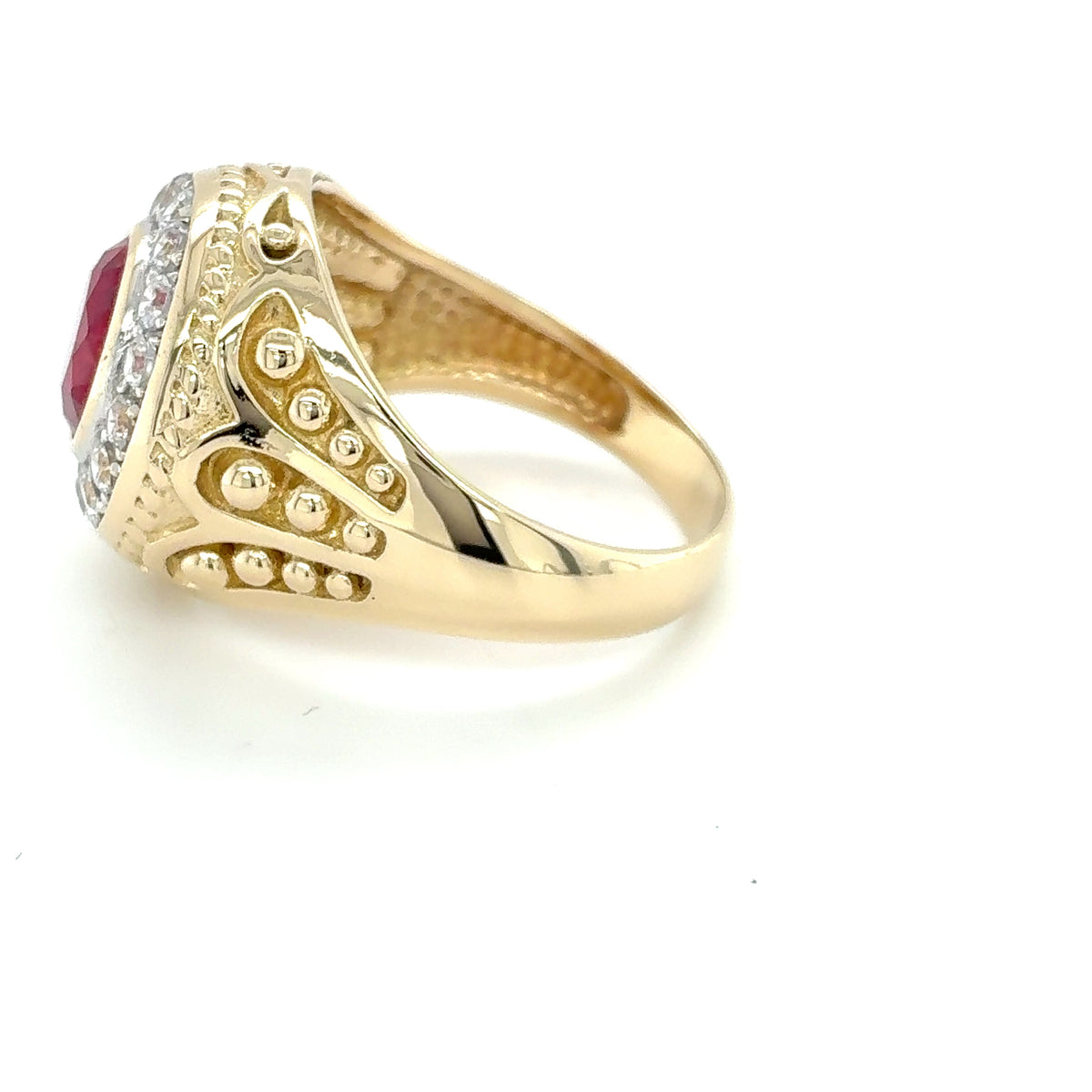 Zirkonia Weiß Rot Ring Gelbgold 585 Gold 14kt Gr. 65