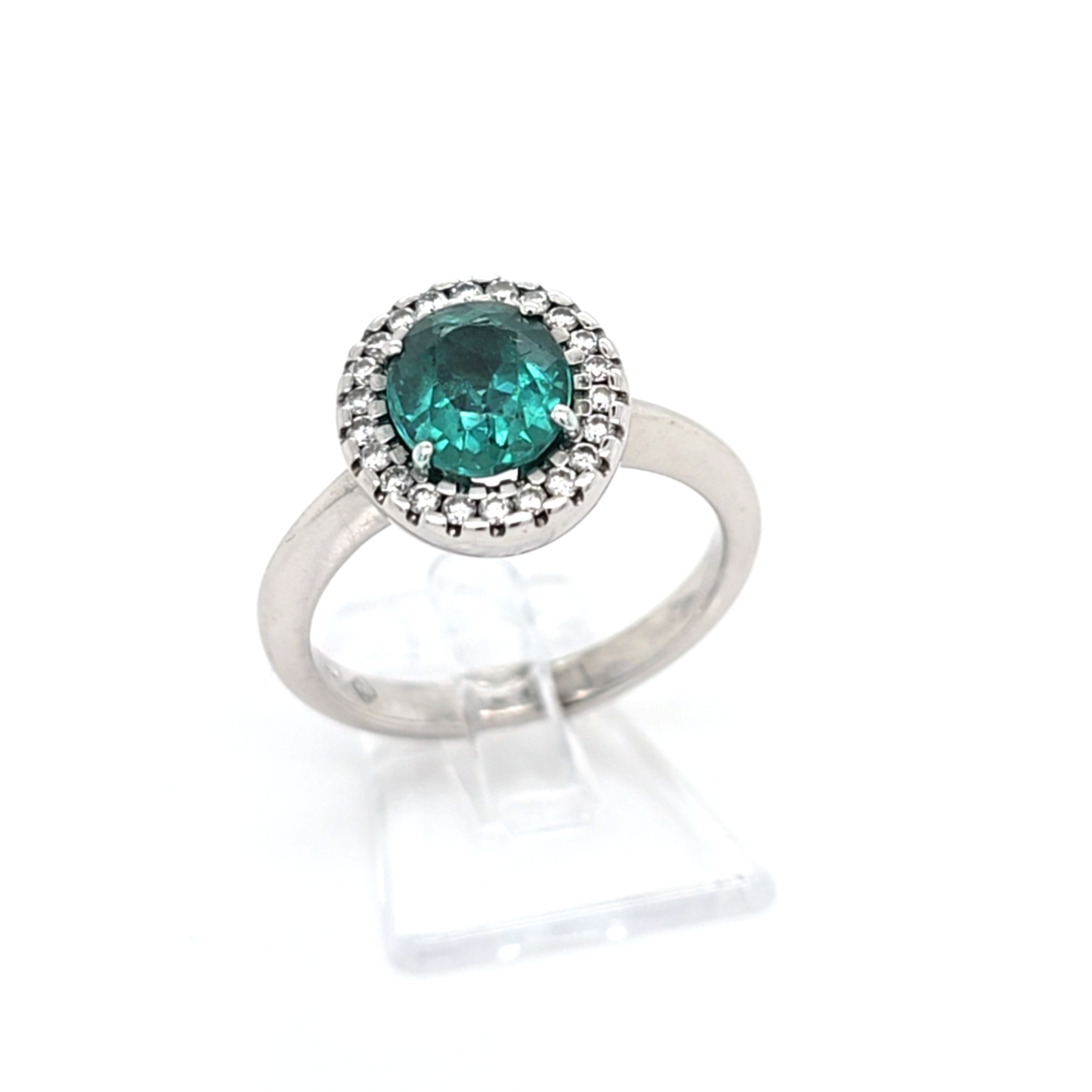 Damen Ring Weiß Gold 750 18 kt Brillanten *55* grüner Farbstein