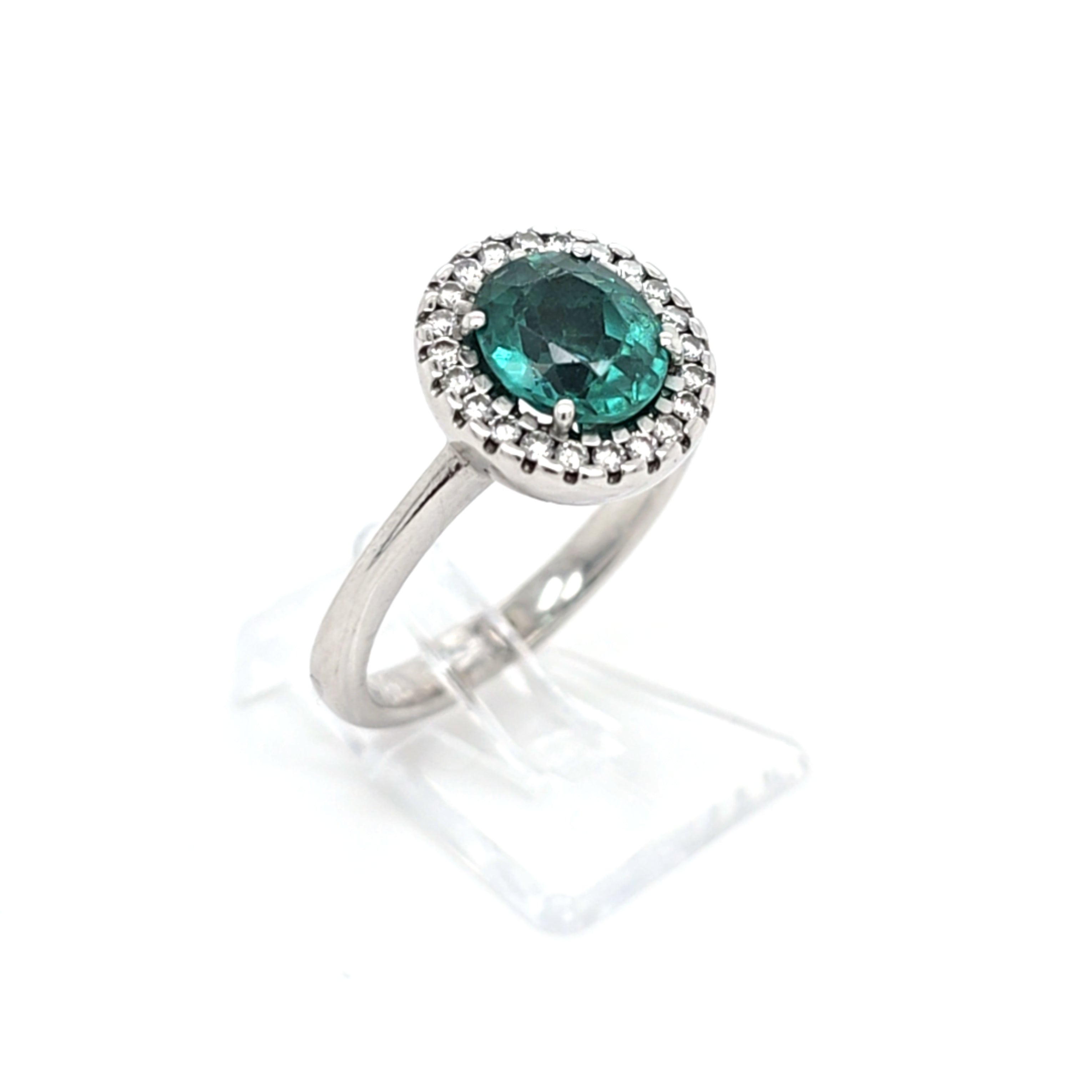 Damen Ring Weiß Gold 750 18 kt Brillanten *55* grüner Farbstein