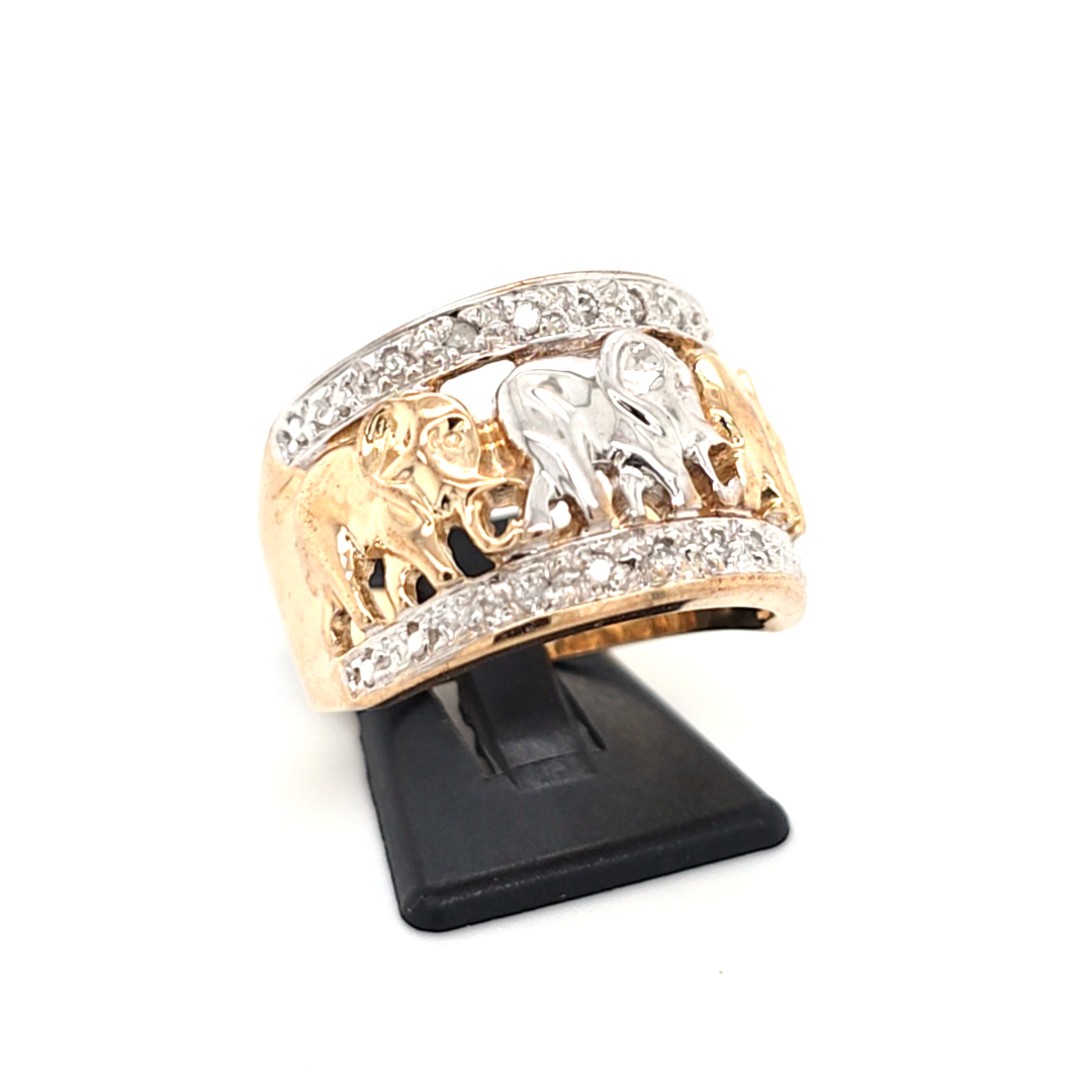 Damen Ring Gelbgold Weißgold 375  9 kt  Diamanten Elefanten *56* Schmuck 209091