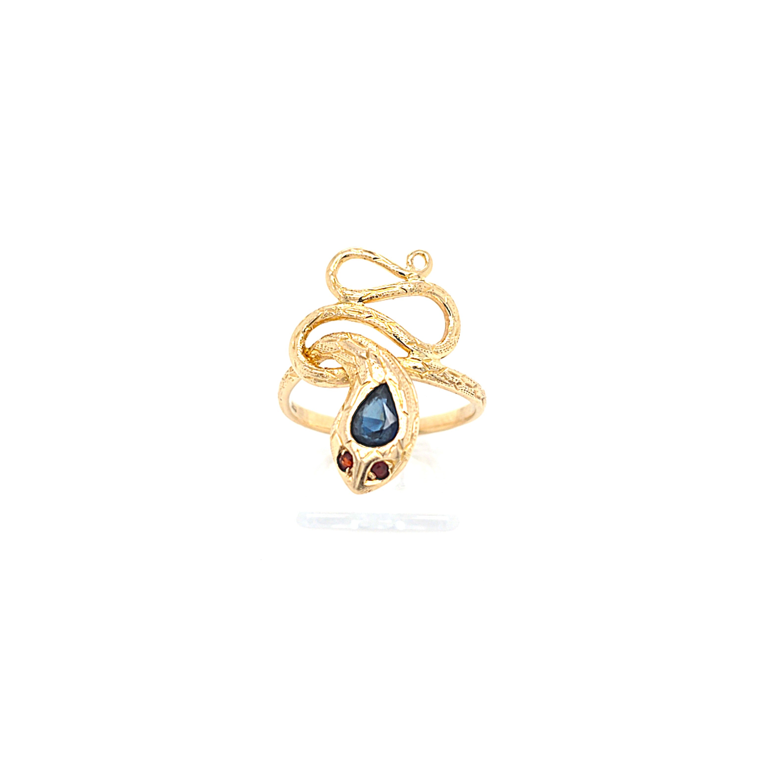 Ring Gold 585 14 kt Schlange Schmucksteine rot blau Damen