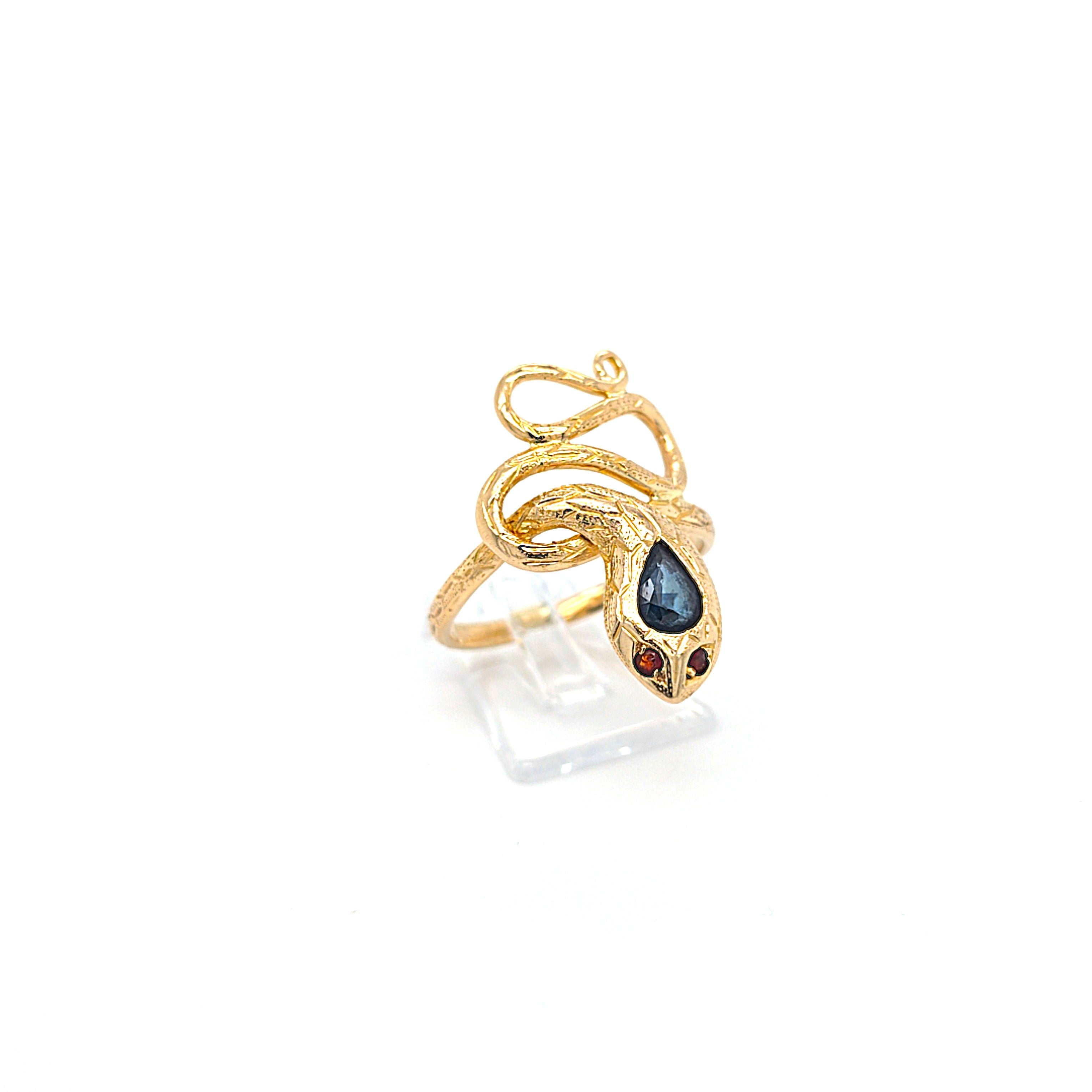 Ring Gold 585 14 kt Schlange Schmucksteine rot blau Damen