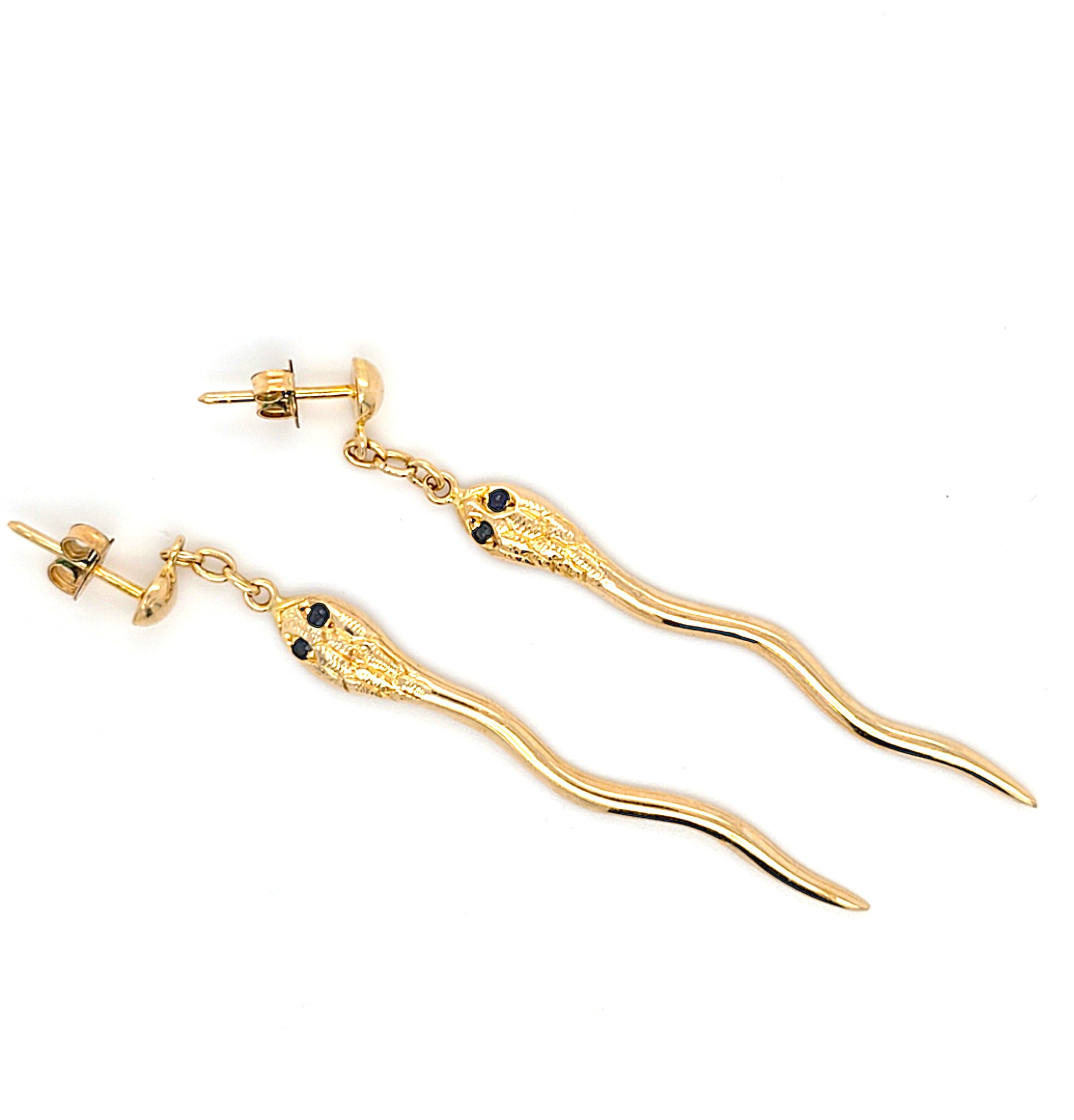 Ohrringe Gold 585 14 kt Stecker Schlangen Schmucksteine blau Damen