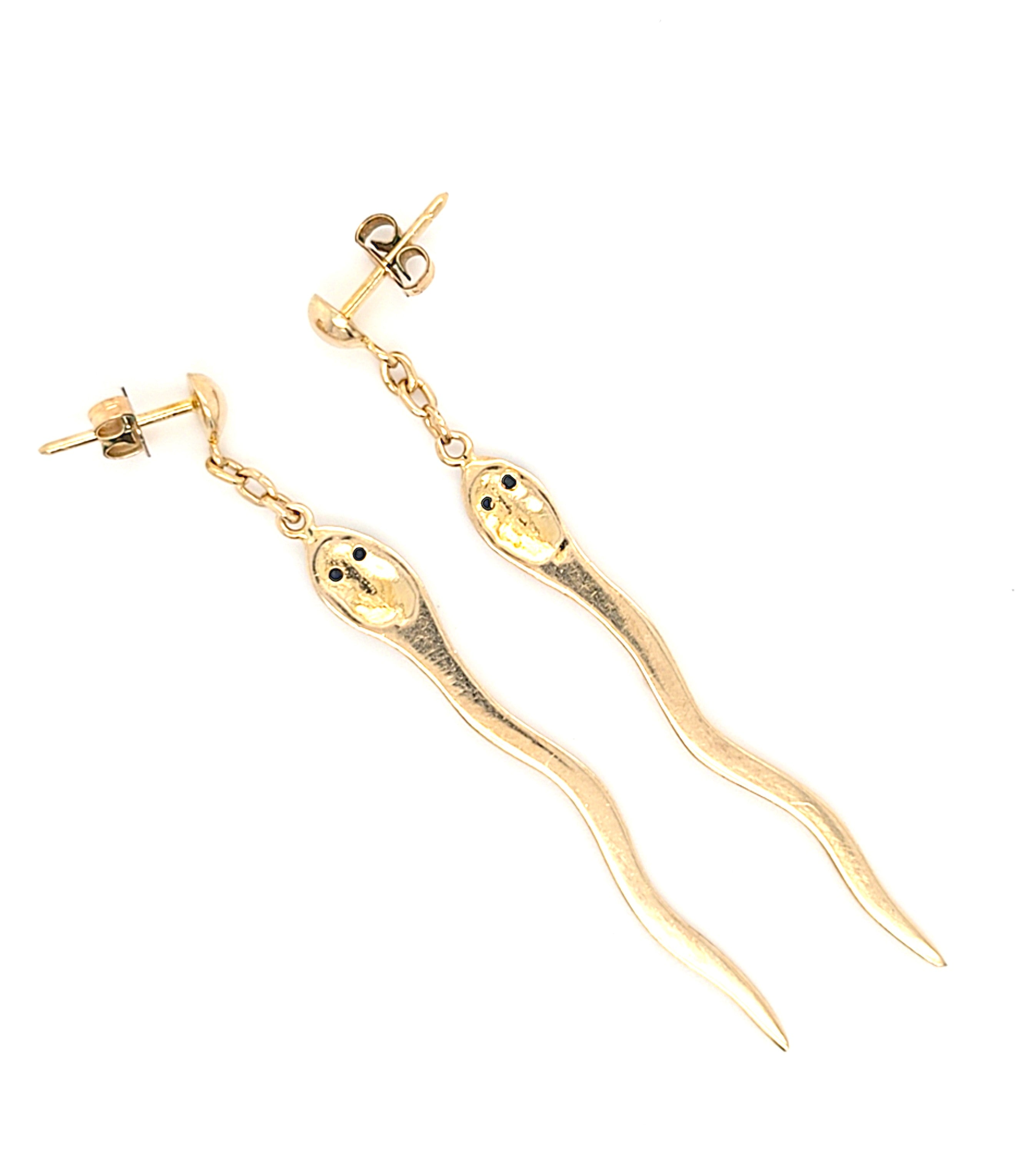 Ohrringe Gold 585 14 kt Stecker Schlangen Schmucksteine blau Damen