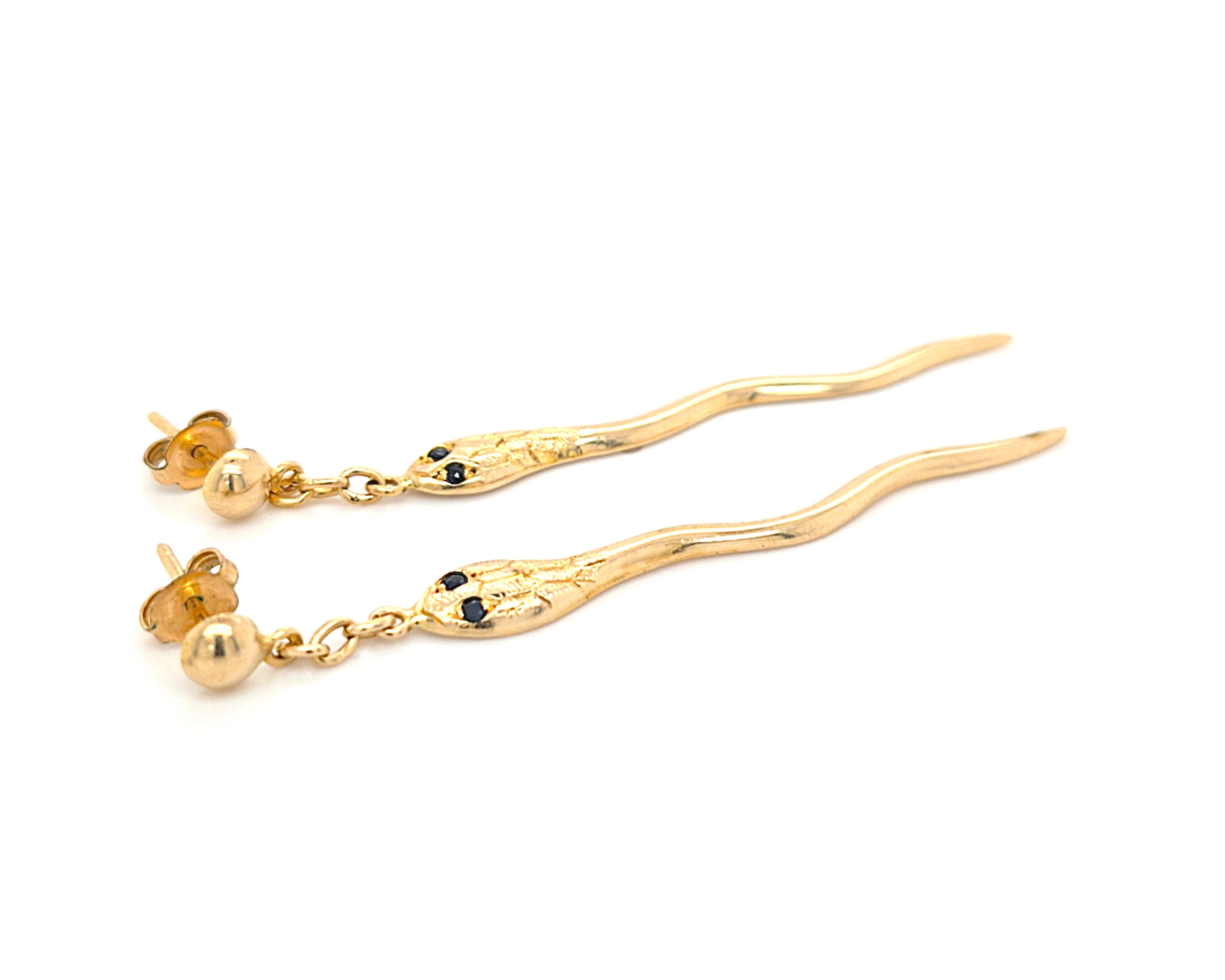 Ohrringe Gold 585 14 kt Stecker Schlangen Schmucksteine blau Damen