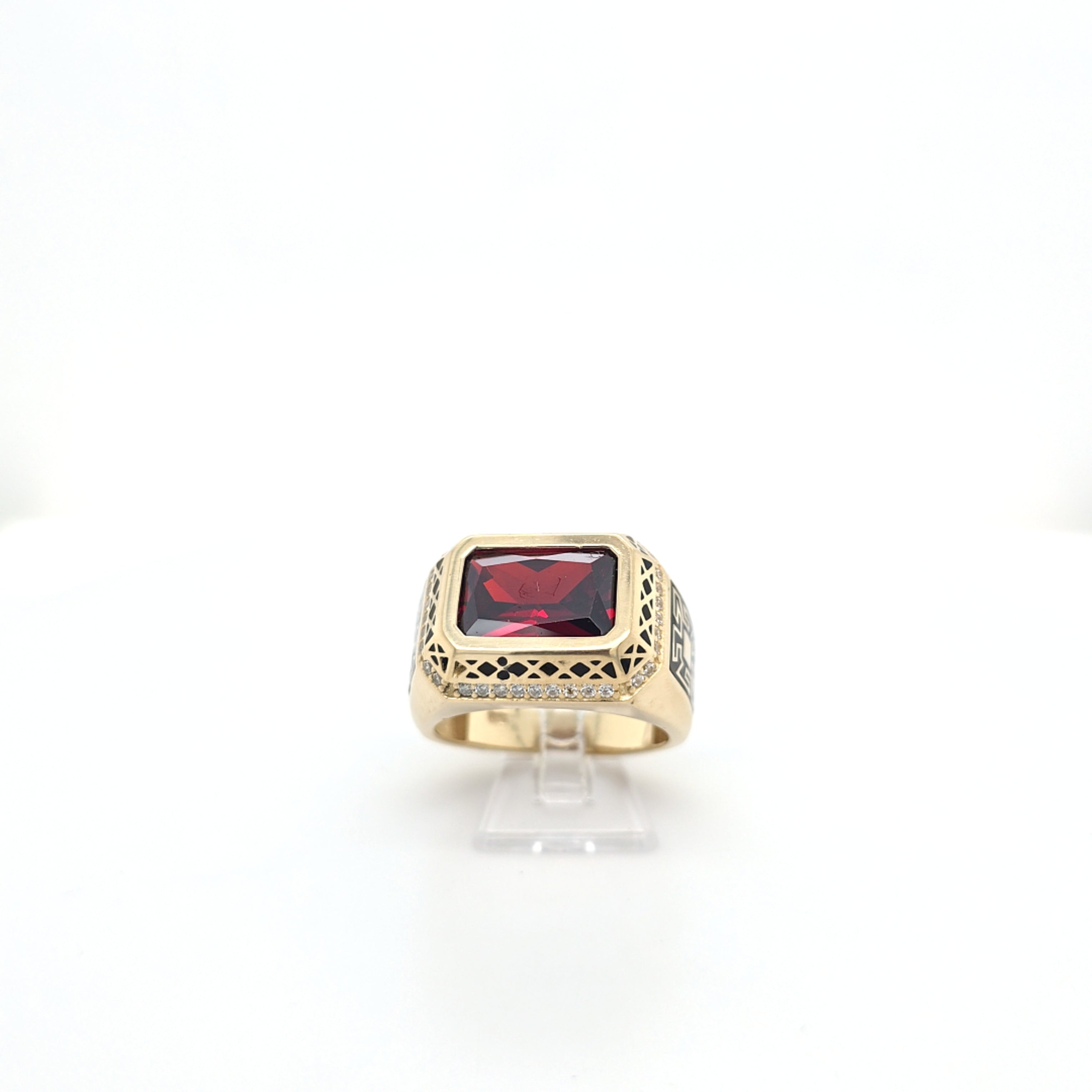 Ring Gelb Gold 585 Unisex Zirkonia Schmuckstein Rot Geschenk