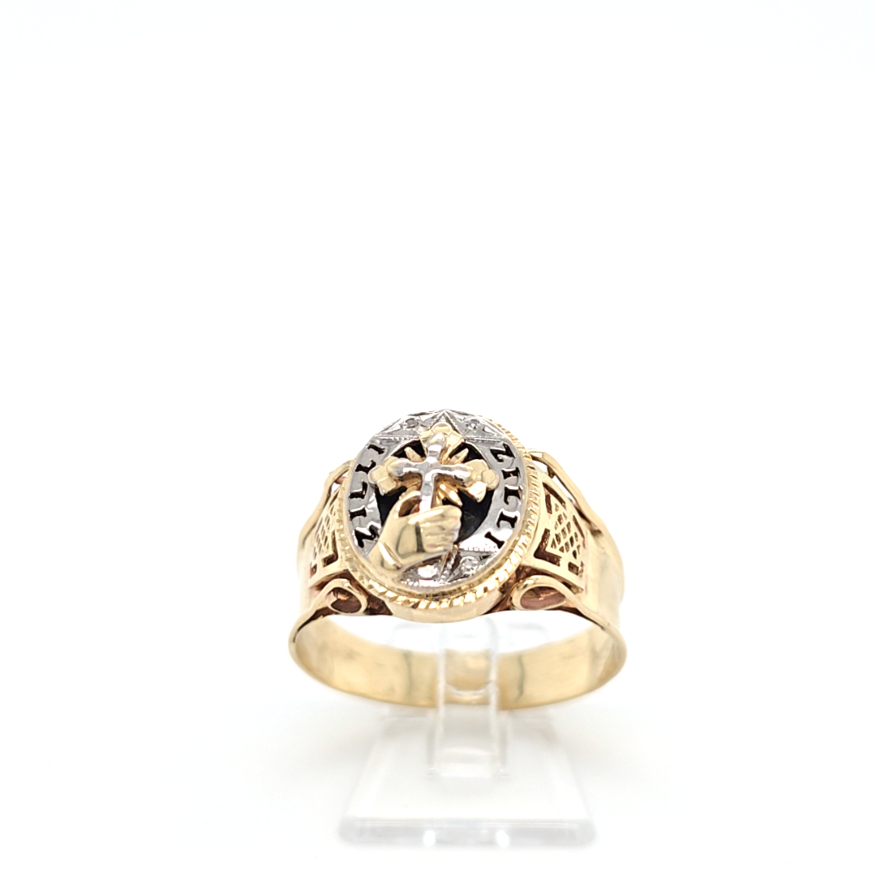 Ring Gelbgold Weißgold 585 14 kt Kreuz Schwarzer Schmuckstein  Diamanten200819